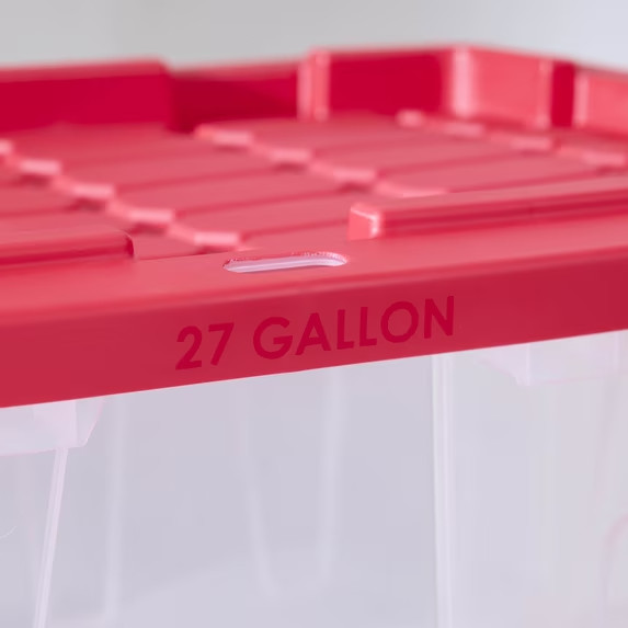 Hyper Tough 4pk 27gal Clear Tote Red Snap Lid Heavy Duty
