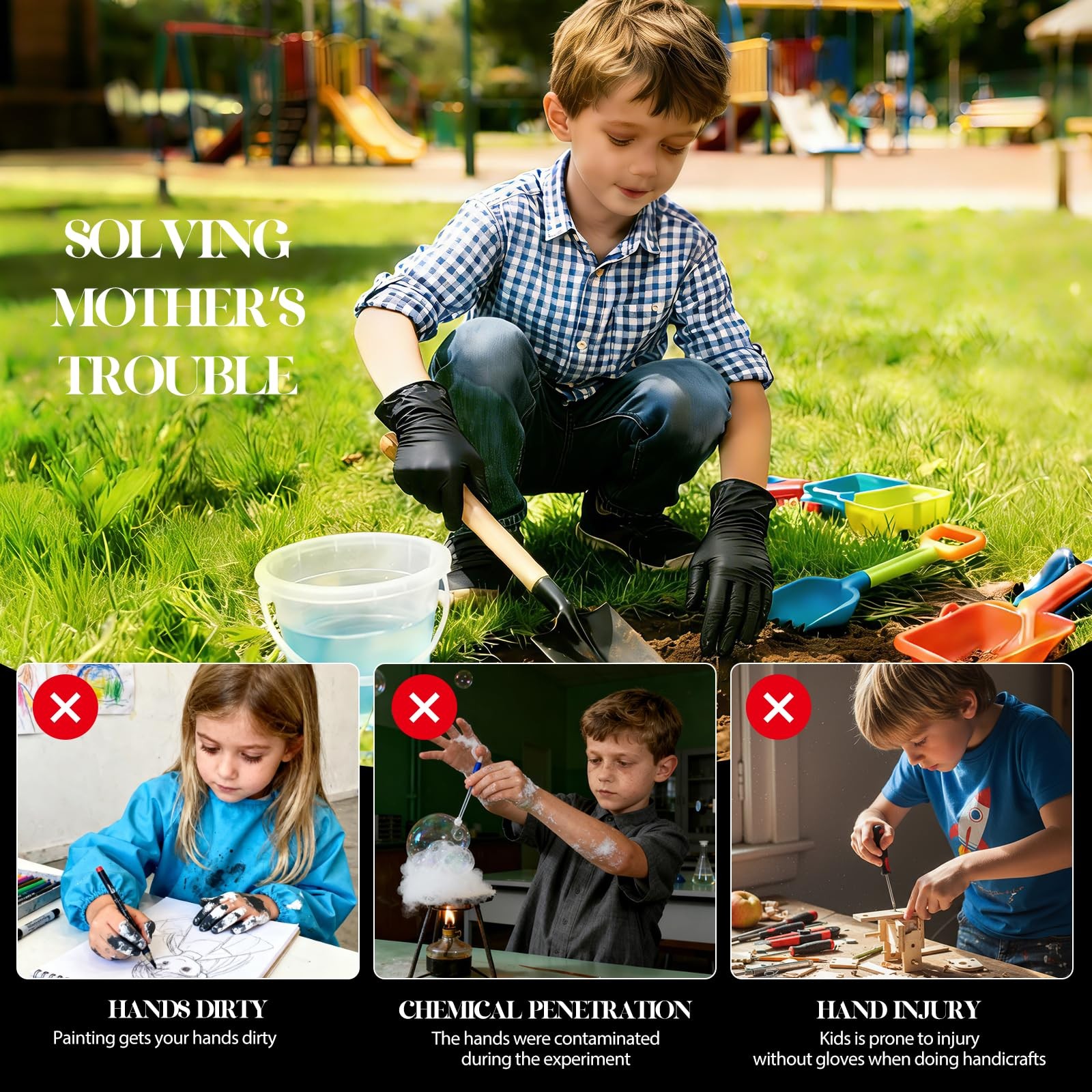 Xandoval Kids Nitrile Gloves for 6-10 Years, 5Mil Black Disposable Gloves for…