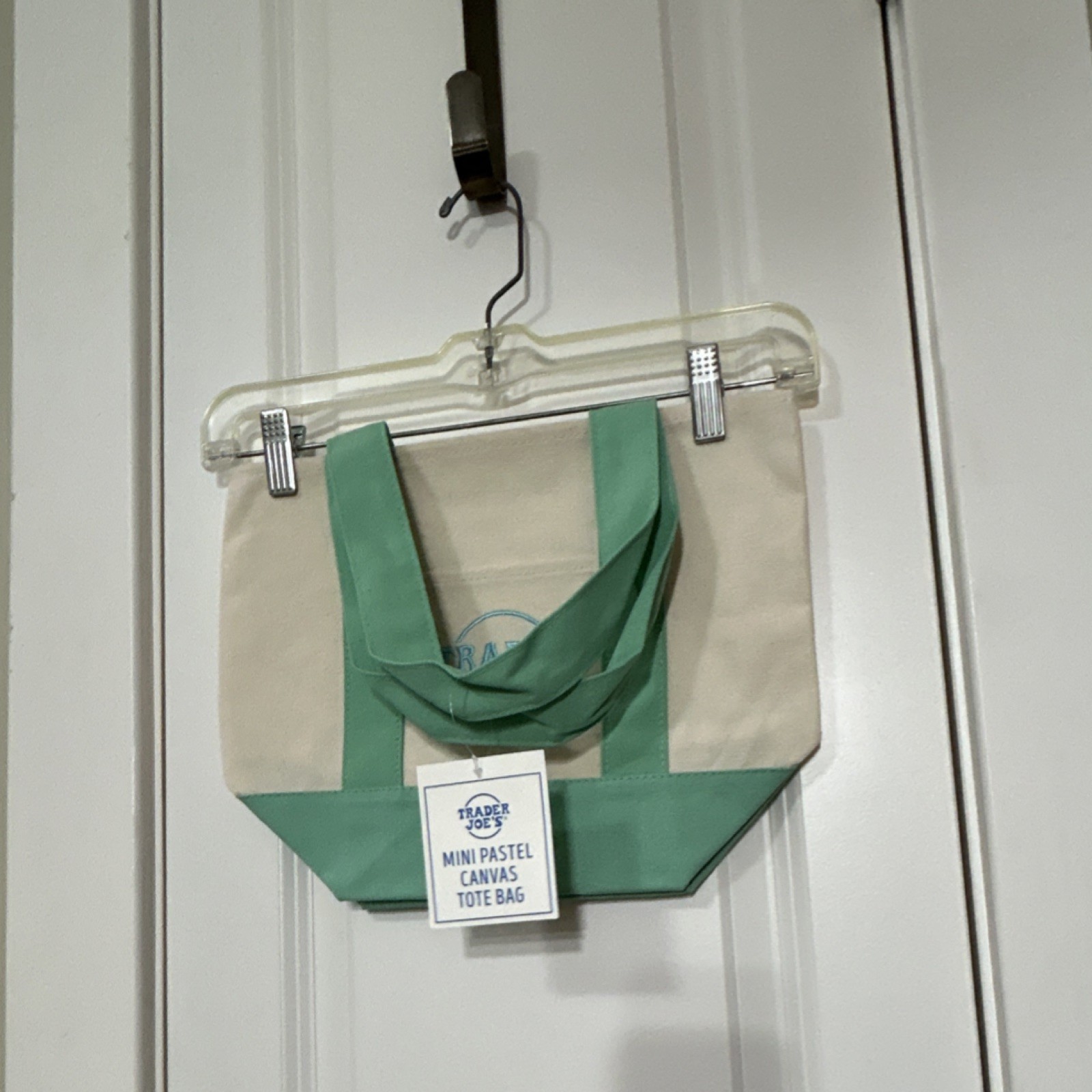 Trader Joe’s Mini Pastel Canvas Foldable Tote Bag Cotton Polyester Beige Green