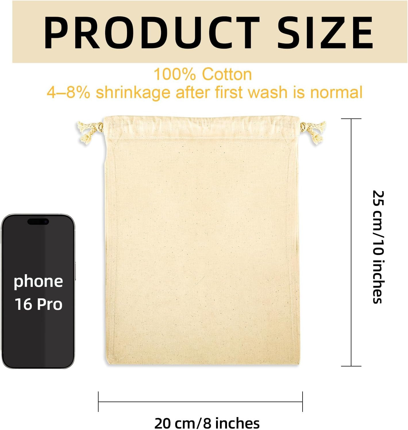 12 Pack Drawstring Bags 8×10 in Cotton Muslin Pouches Canvas Gift Party Favor