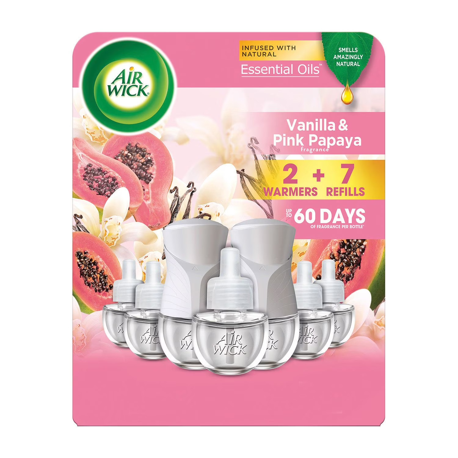 Air Wick Plug In Scented Oil Starter Kit, 2 Warmers + 7 Refills, Vanilla & Pink