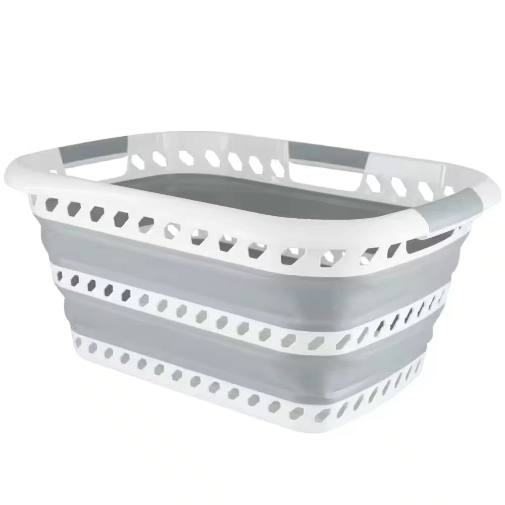 Laundry 360 Collapsible Laundry Basket White Grey Foldable Storage 27217