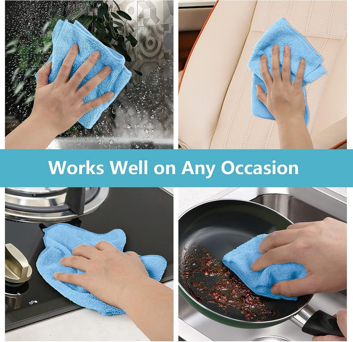 8PK Microfiber Cleaning Cloth, Cleaning Rags for Home, 11.5×11.5in | Reusable…