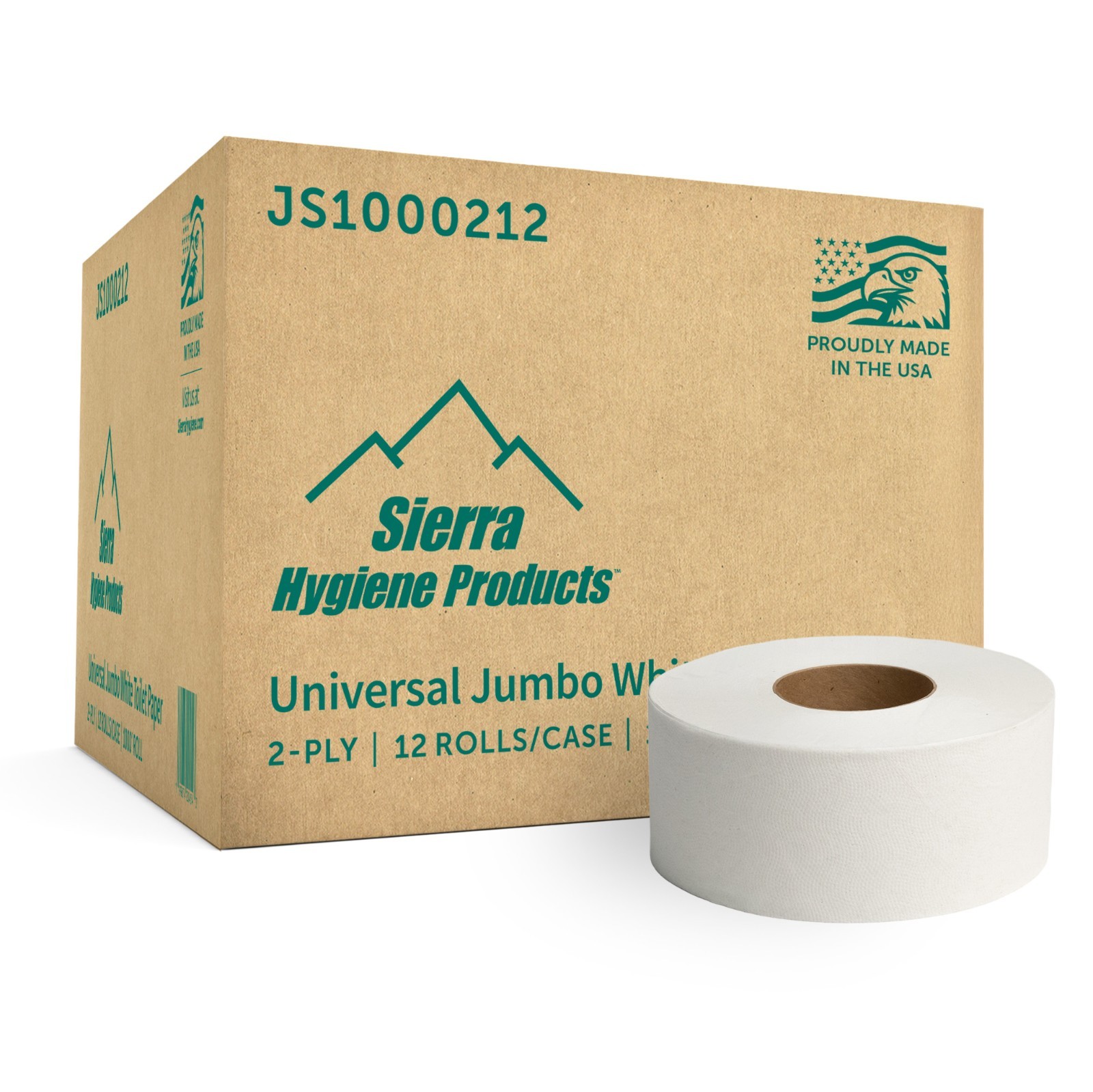 Sierra Hygiene 2-Ply Jumbo Universal Toilet Paper Rolls, 1000′ per roll, 12/Case