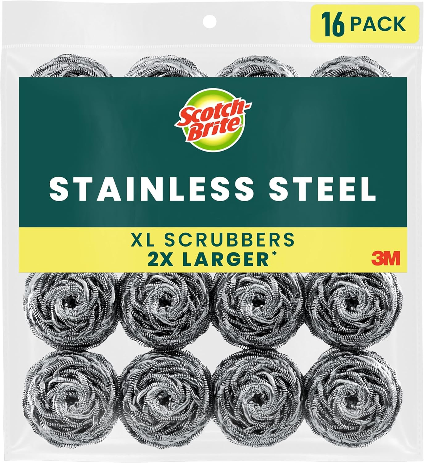 Scotch-Brite Stainless Steel Scrubbers, Ideal for Uncoated Cookware, 16 Scrubber