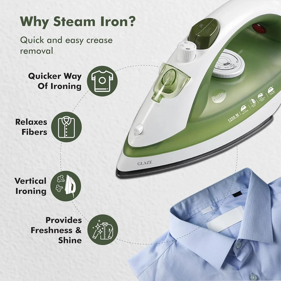 Havells Glaze 1250 Watts Steam Iron with Self Cleaning Function 170 ml Tank 220V
