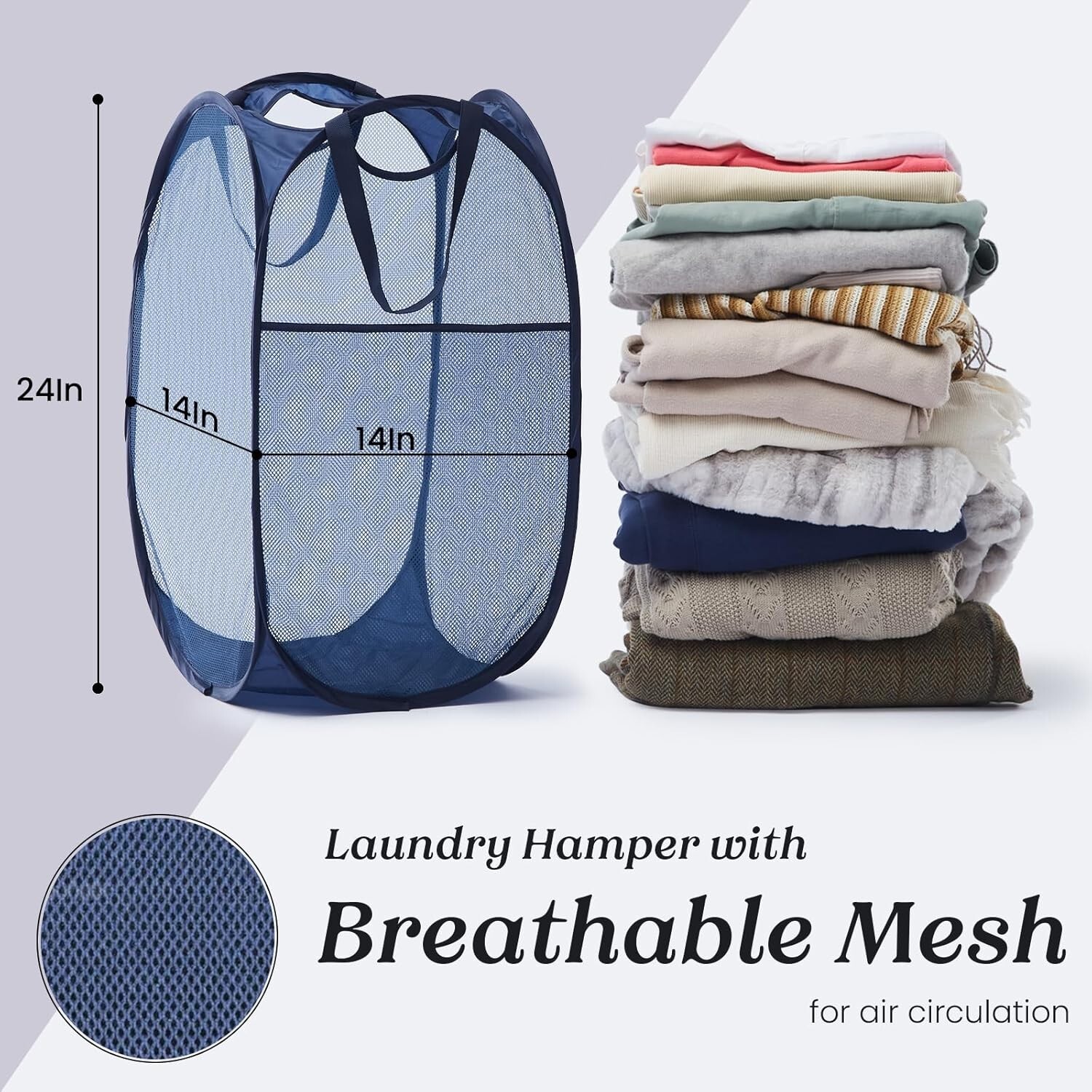 TECHMILLY Collapsible Mesh Pop Up Laundry Hamper 14″L x 14″W x 24″H (2 Pack)