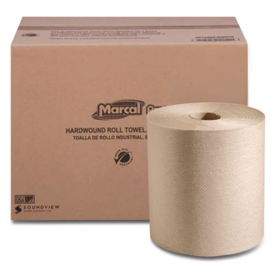 Marcal Pro Recycled Hardwound Roll Towels 1Ply Natural 800ft 6Roll Case MRCP725N