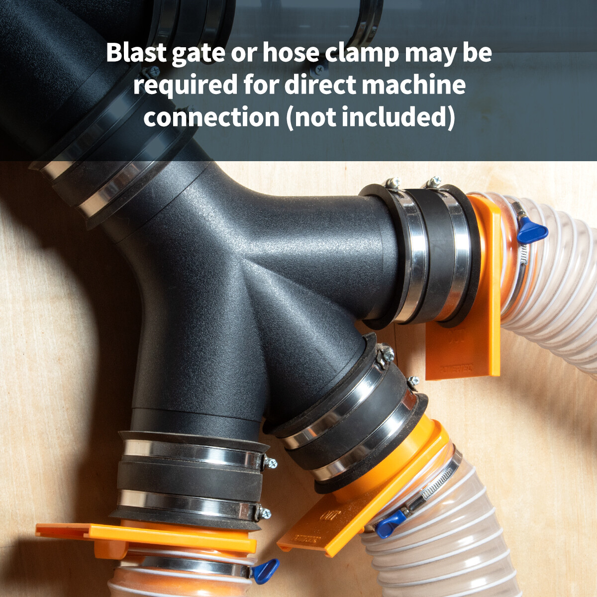POWERTEC 3-Way Dust Collection Fitting – Y Shaped for 4 inch Hose & Cuff (70275)
