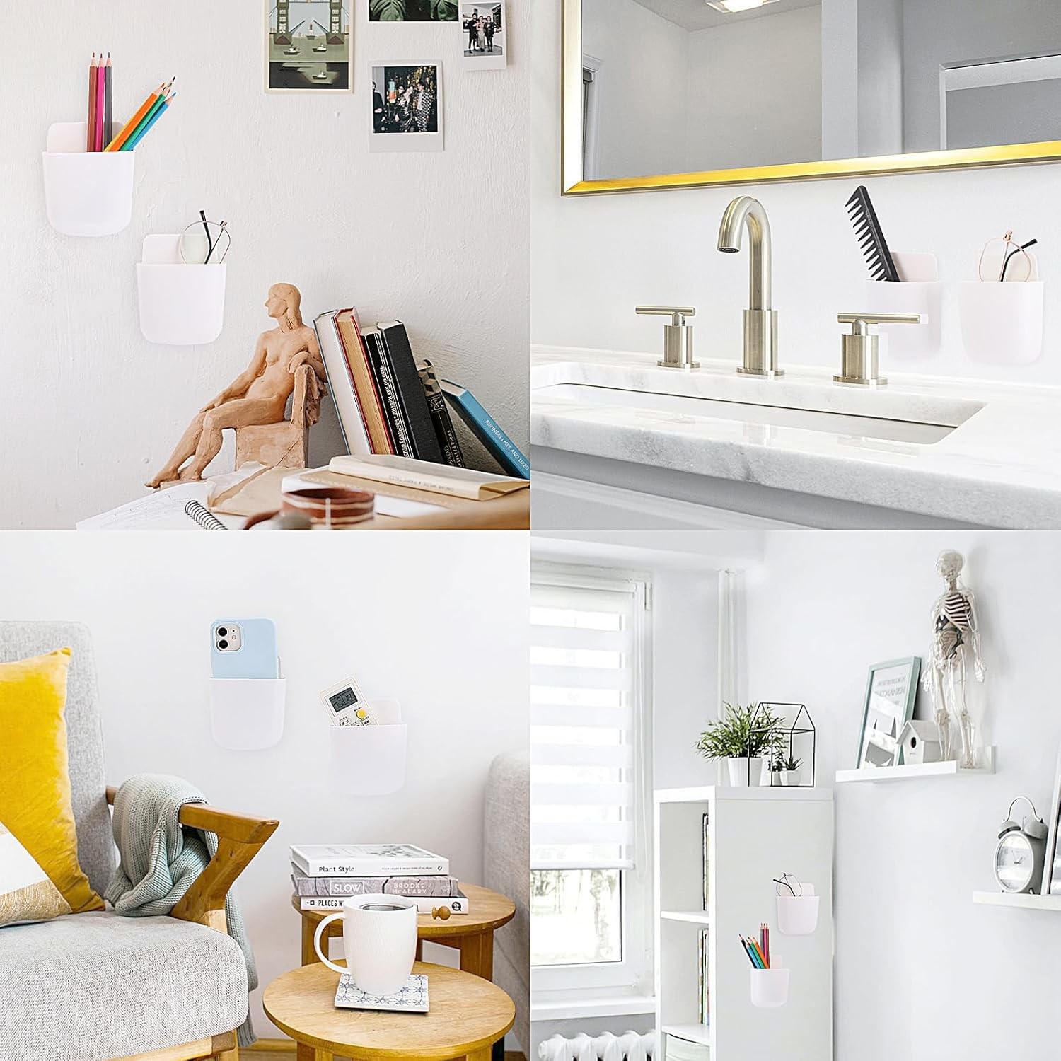 8 PCS Remote Control Holder Self Adhesive Wall Mounted Storage Box Organizer