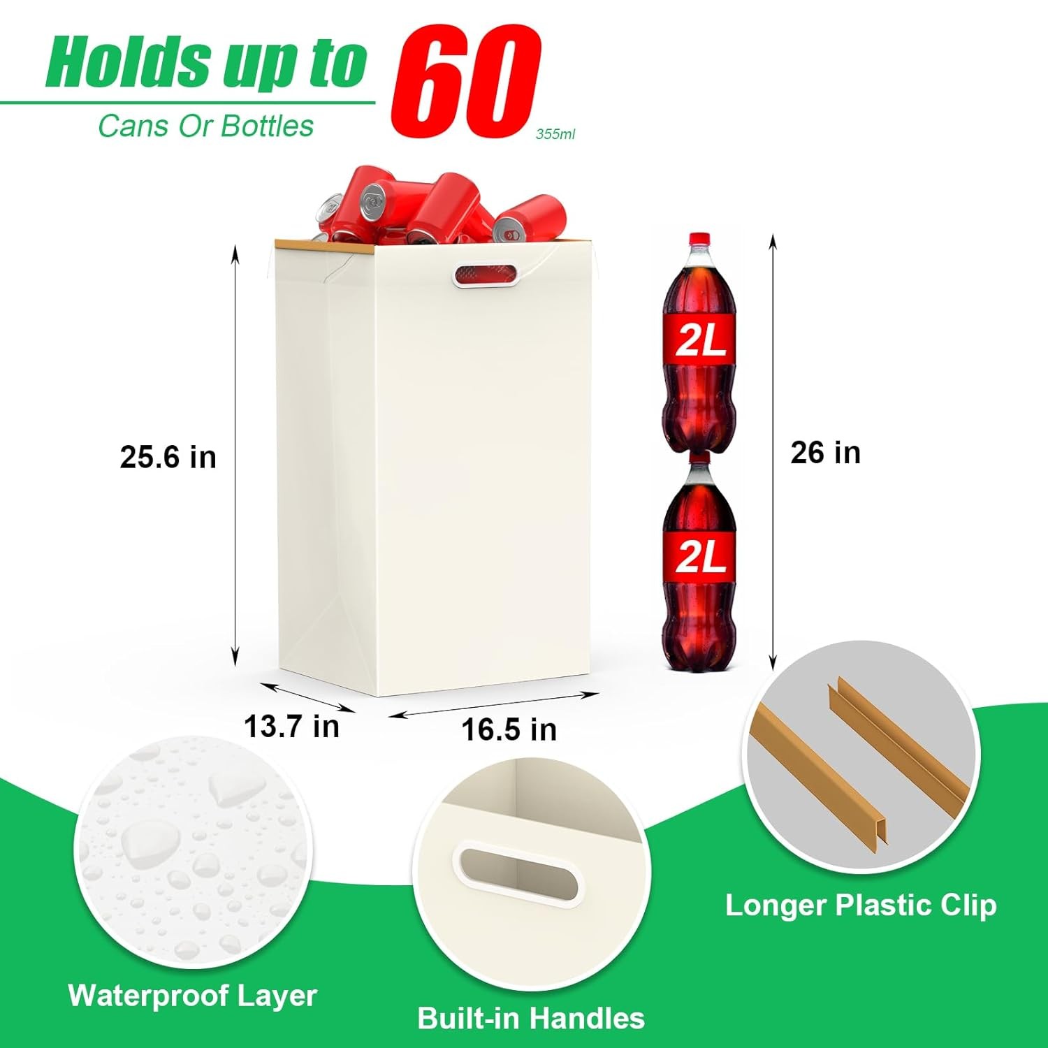 30 Gallon Disposable Trash Cans with Built-in Handles, 4 Pack Extra Large