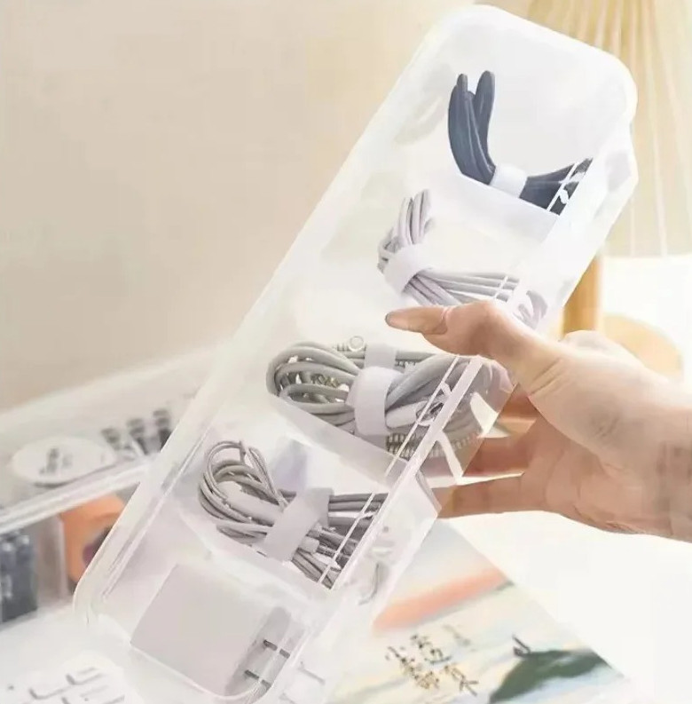 1 pc Transparent Cable Storage Box with Lid Dust-Proof Compartment Organizer