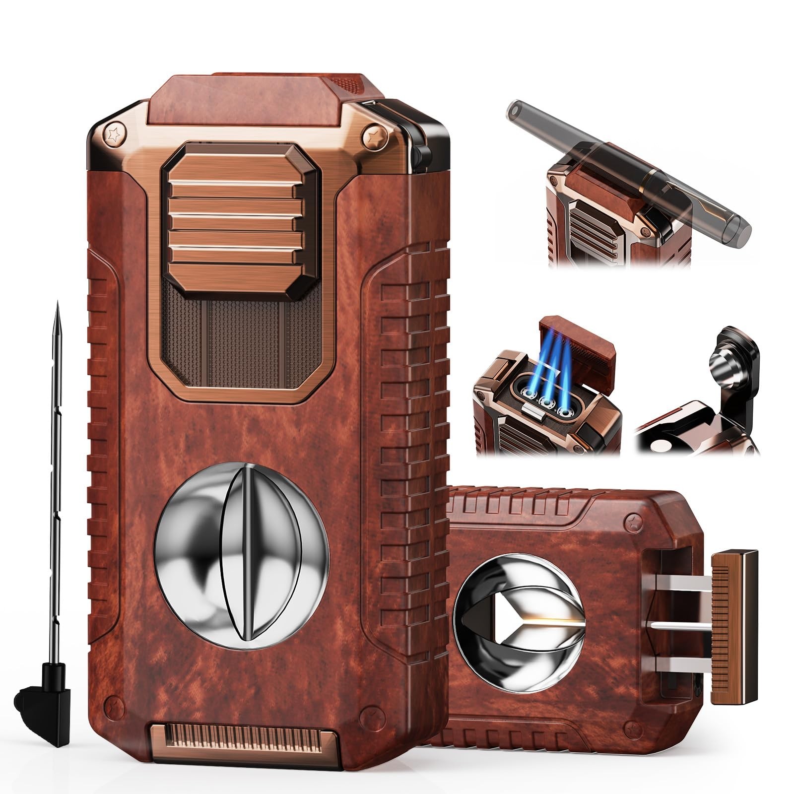 5-in-1 Torch Lighter with Cutter, Punch, 3.35*1.67*0.92 inches, Redwood