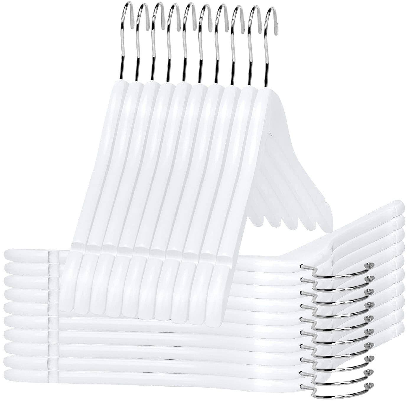 Quality Semi Curved White Wooden Suit Hangers 80-Pack Smooth Finish Solid Woo…