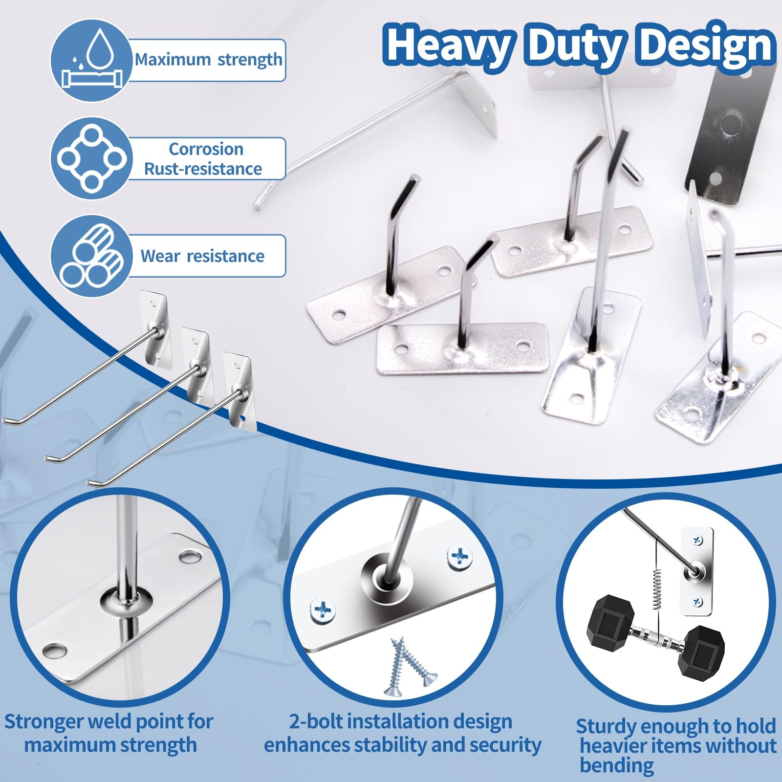 60 Pcs 6″/15CM Stainless Steel Wall Mounted Hook with Rubber Protective Caps …