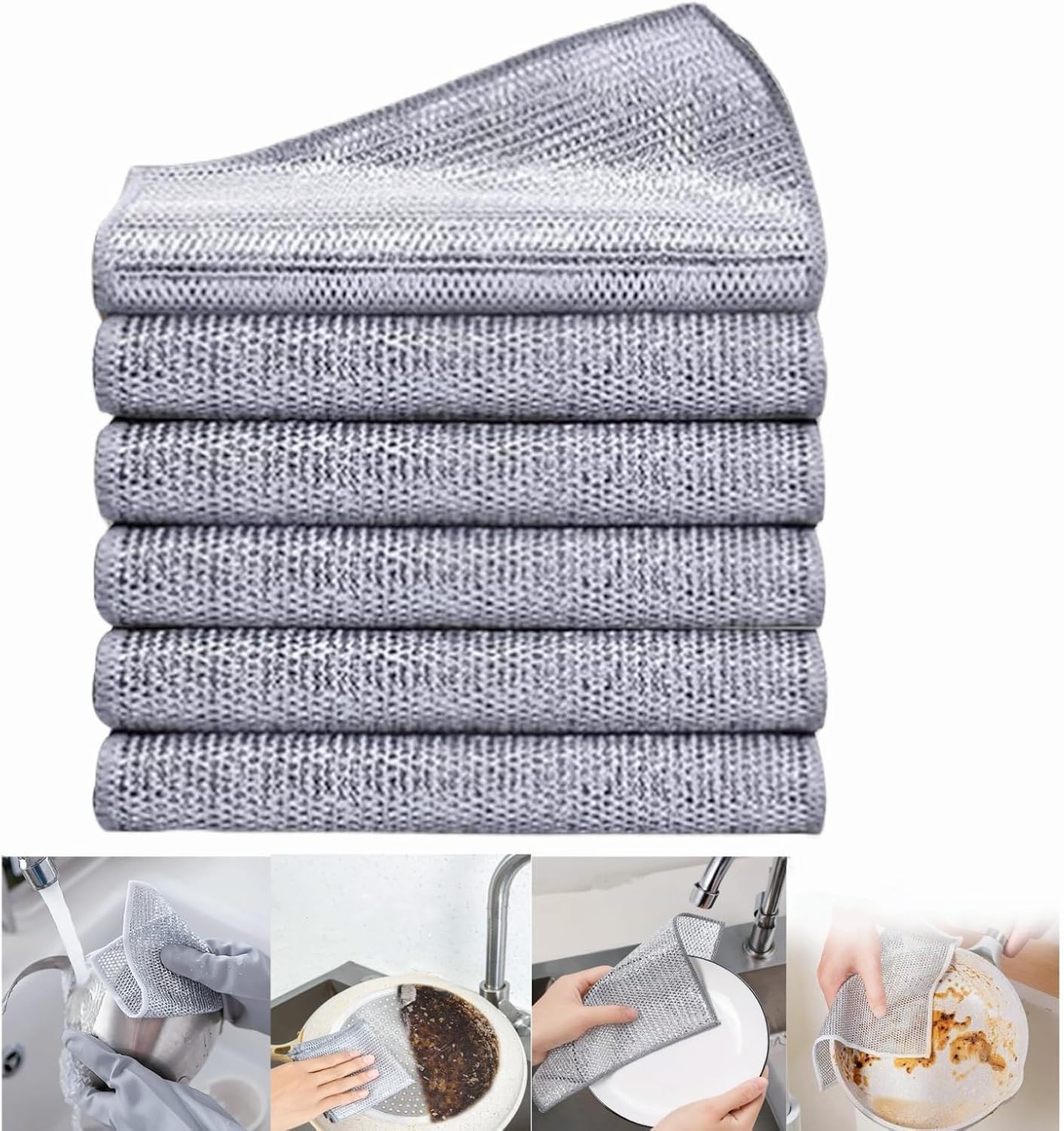 Wire Cleaning Cloths 6-Pack Non-Scratch Miracle Silver Microfiber Kitchen Scrub