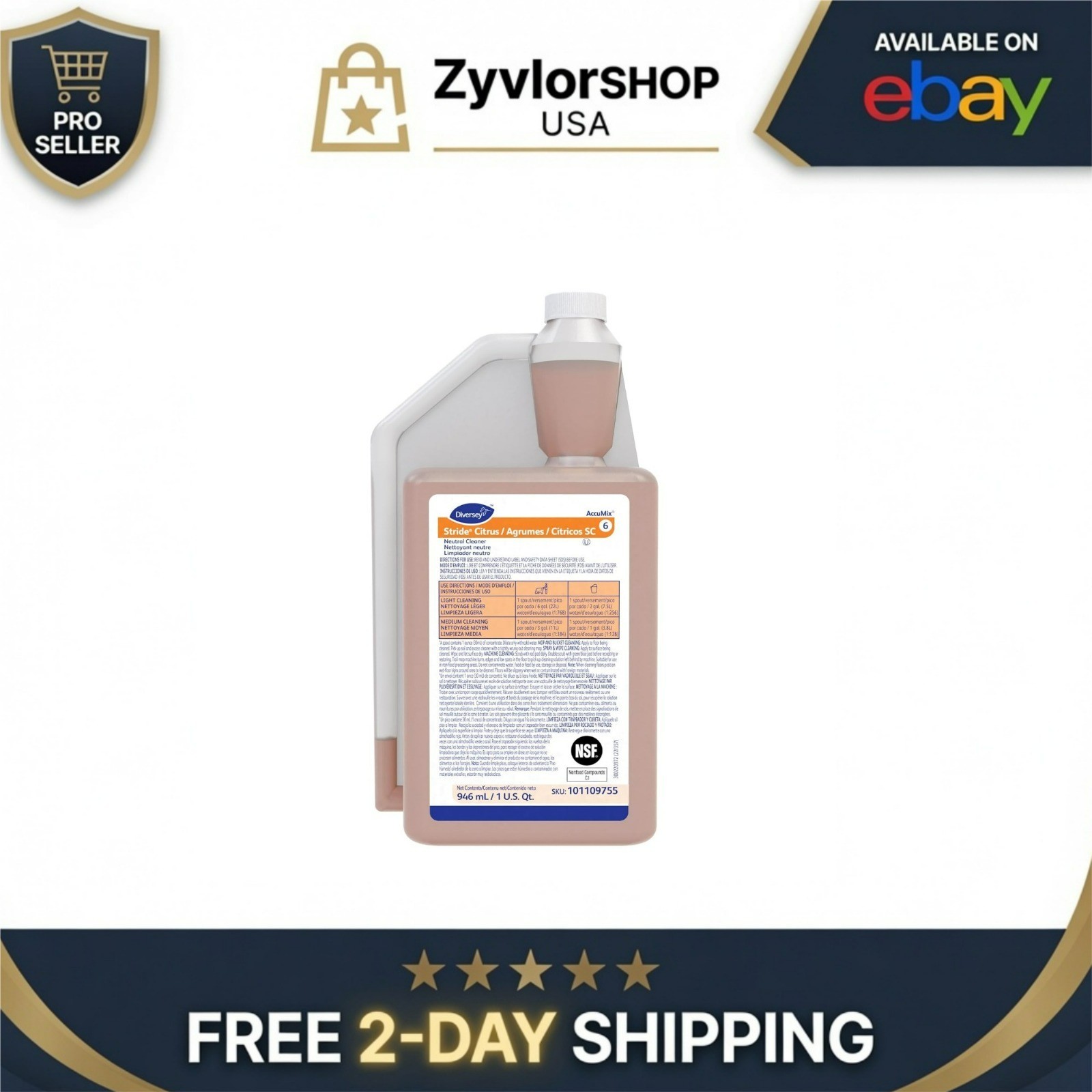 Diversey Stride Citrus Neutral Cleaner 32 fl oz | Low Foam, No Rinse
