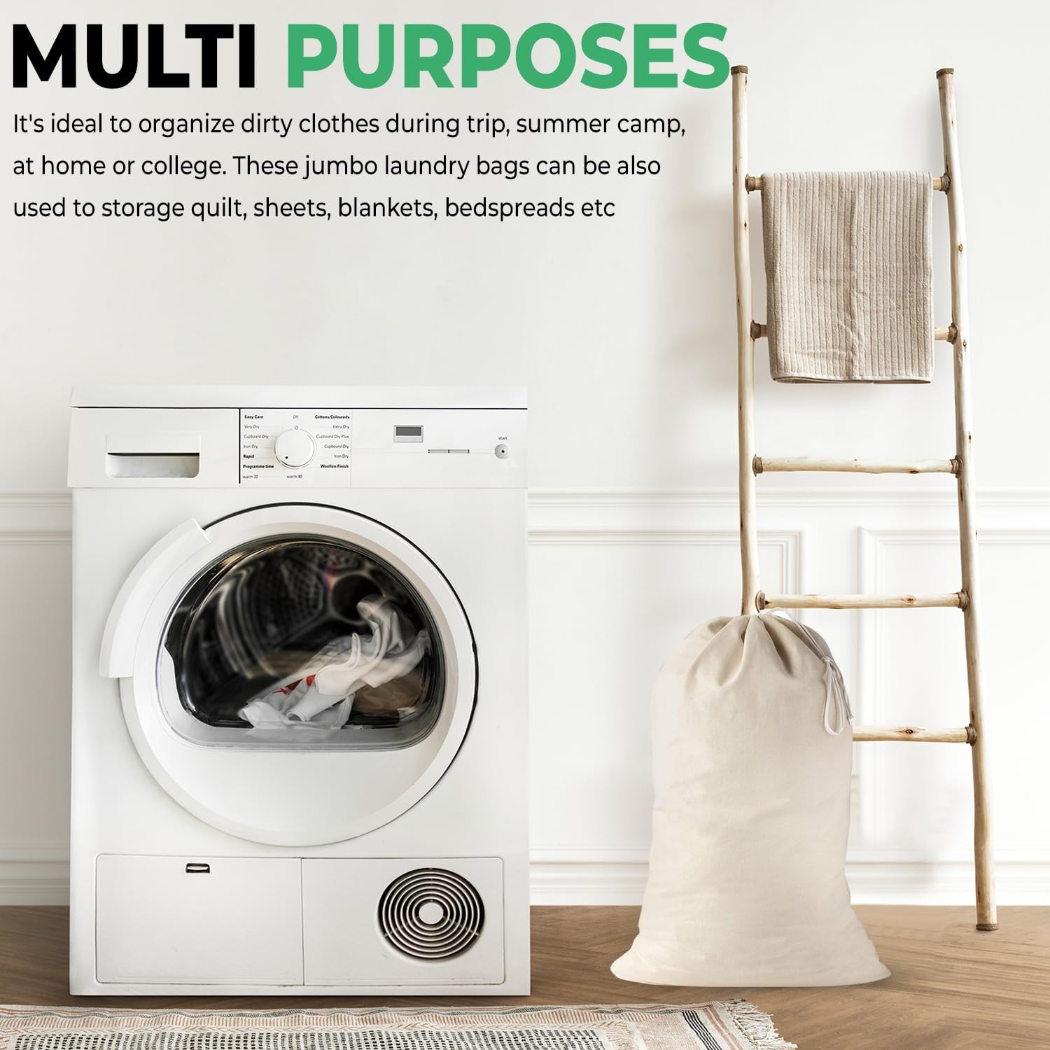 2 Pack – Extra Large Cotton Laundry Bag, Heavy Duty Large Laundry Bags 24 X 36 I