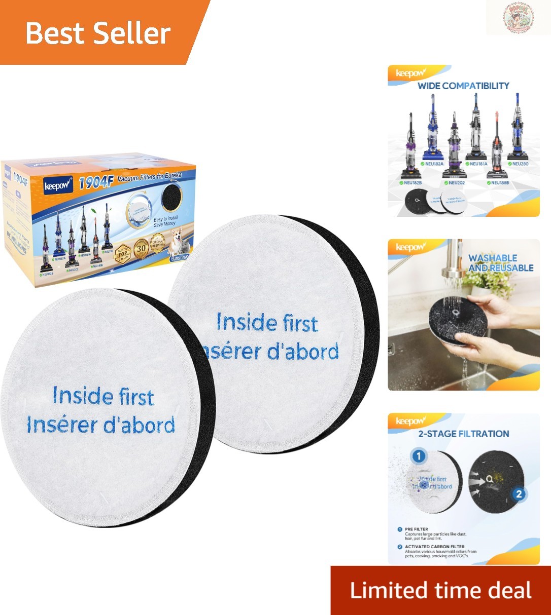 Washable HEPA Filter Set for Eureka Powerspeed | E10s, E20 Plus Compatibility
