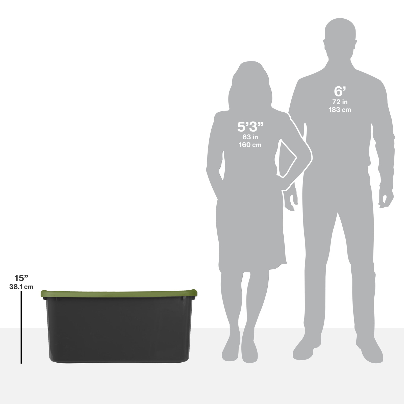 30 Gal. EZ Carry, Clear Plastic Storage Bin, Full-Grip Handles, Gray/Green