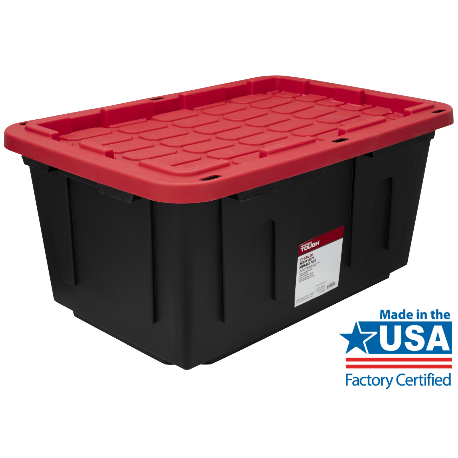 (4 Pack) Hyper Tough 27 Gallon Storage Bin Snap Lid Heavy Duty Plastic Black Red