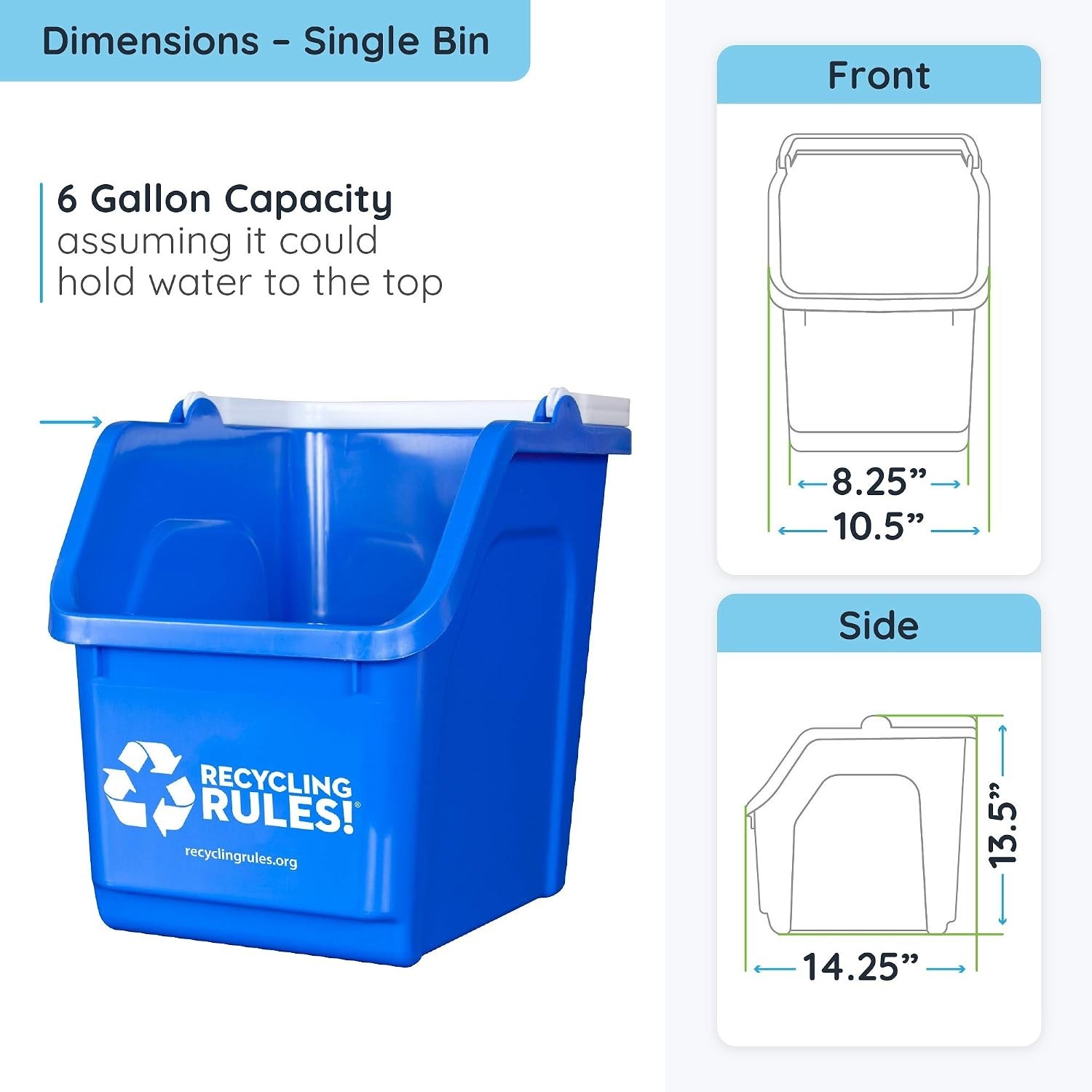 6 Gallon Stackable Recycling Bin Container in Blue, Eco-Friendly BPA-Free Han…