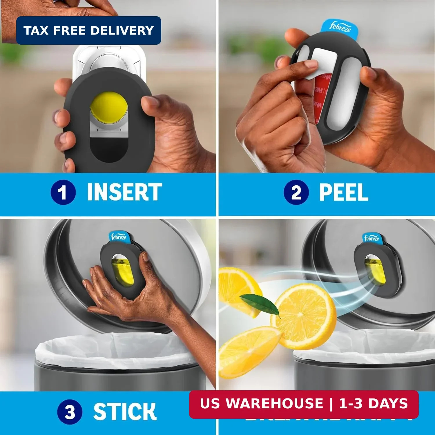 Febreze Trash Odor Fighter, Trash Can Air Freshener, Stick-On Deodorizer for Gar