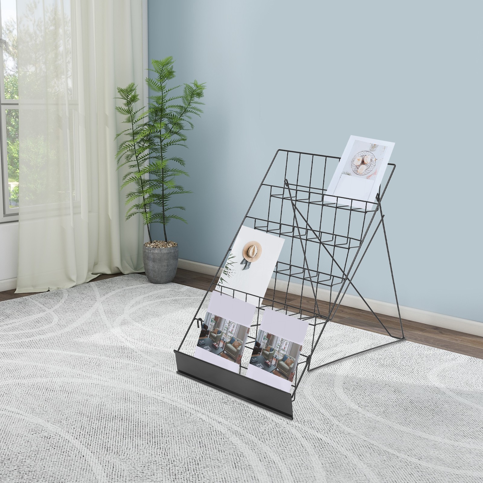 Wire Magazine Rack Comic Foldable Iron Book Display Stand with 6 Tiers