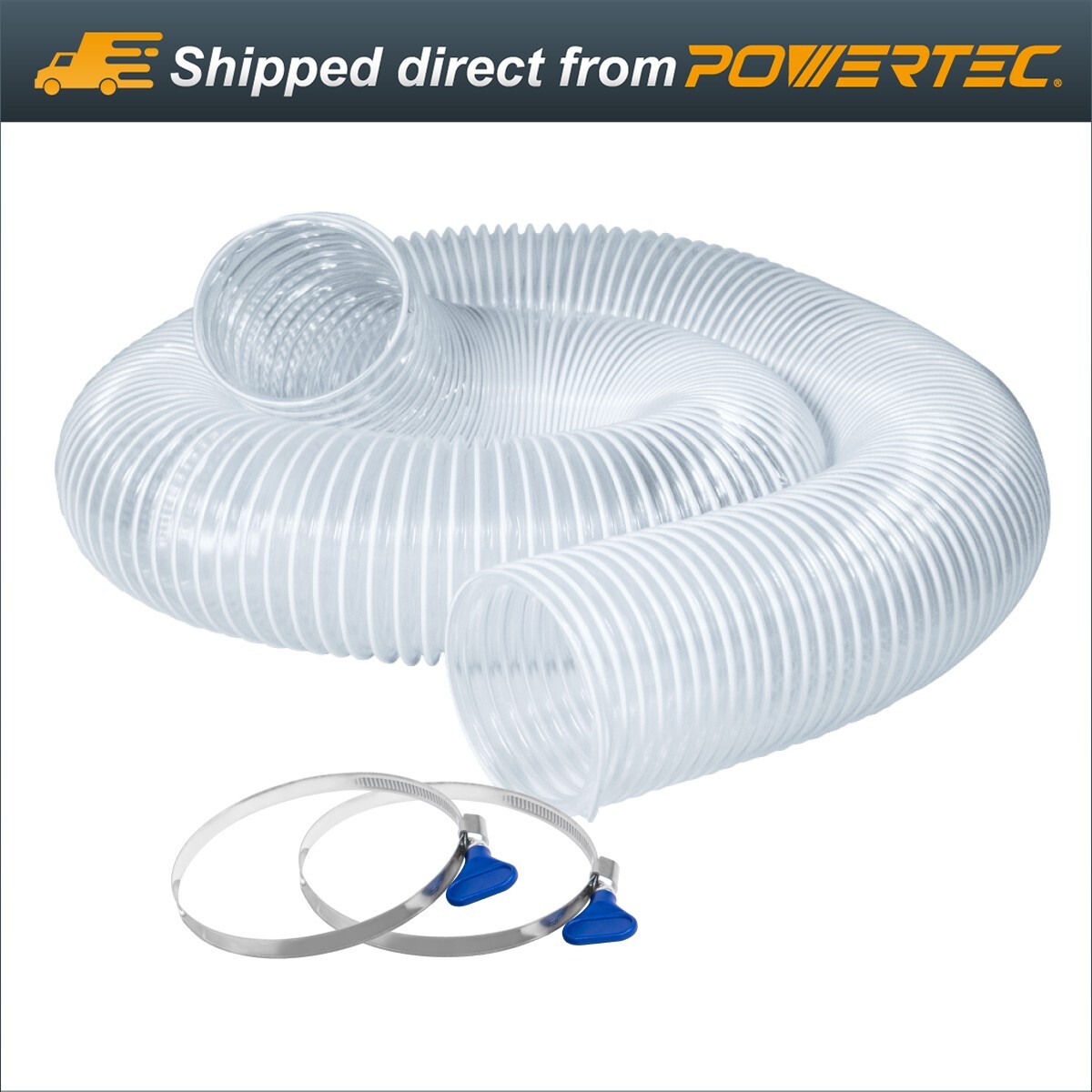 POWERTEC Dust Collection Hose 2-1/2″ x 10 ft. with Key Hose Clamps (70241)