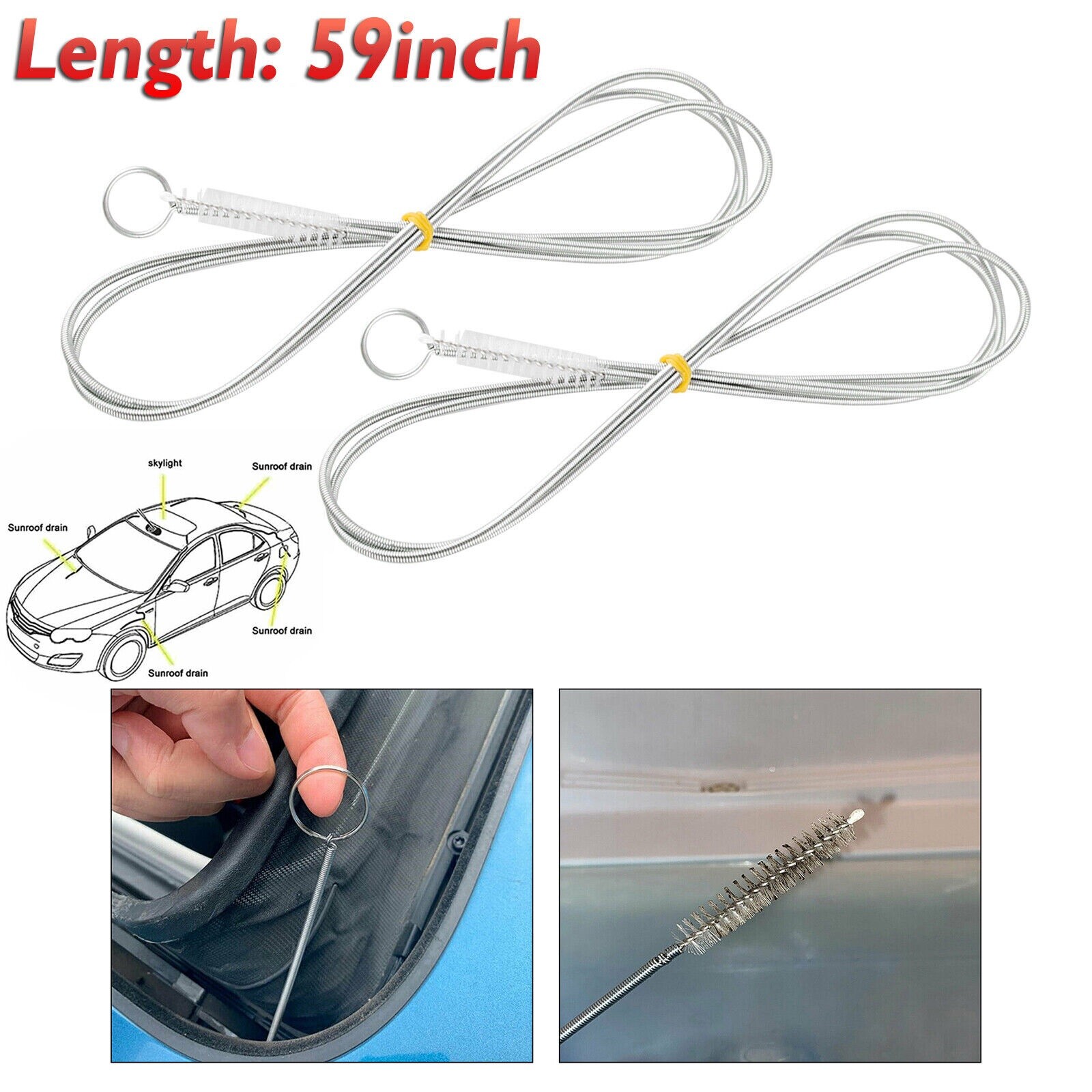 3× Flexible Car Drain Dredge Sunroof Cleaning Scrub Brush Tool Accessories 150CM