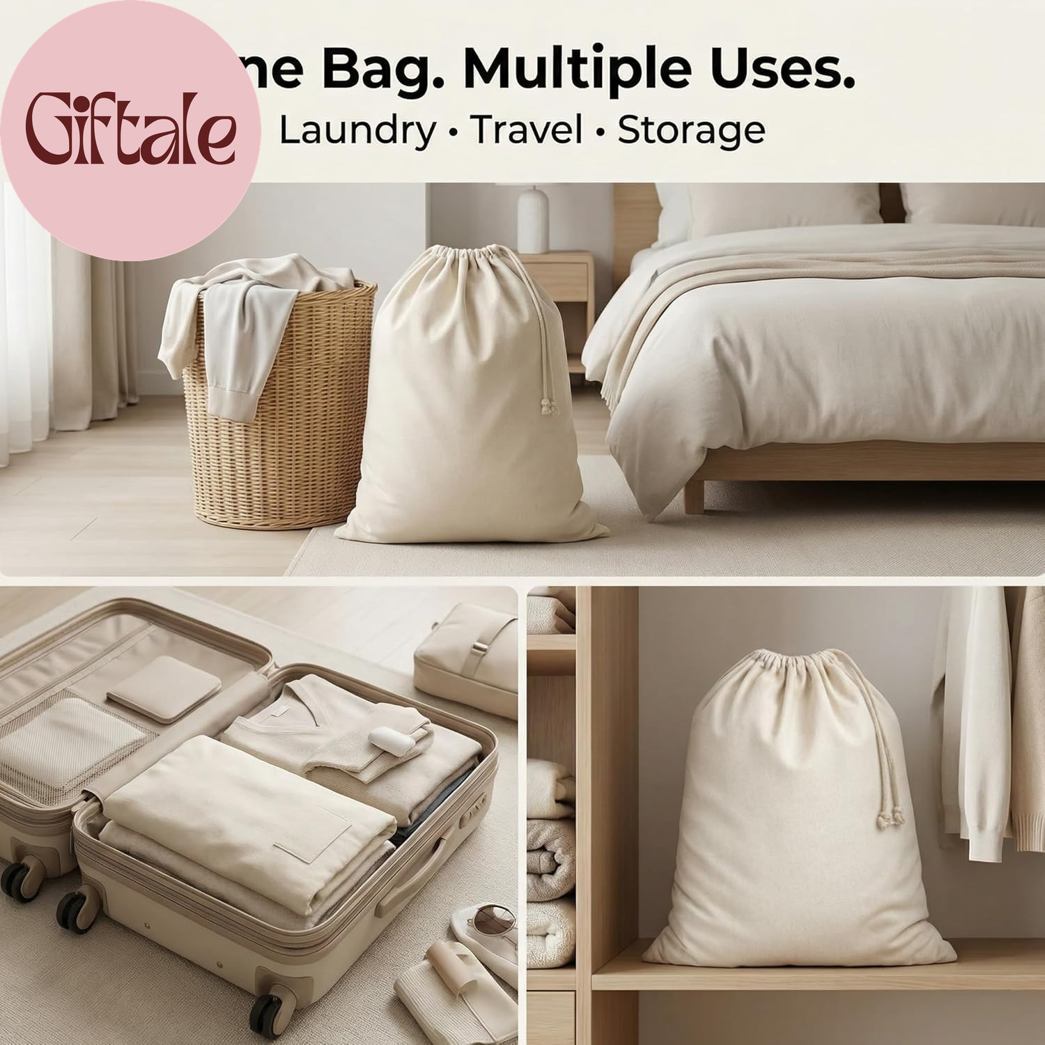 Laundry Bags 4-Pack 28”X36″ Extra-Large Cotton Canvas Heavy Duty Washable Durabl