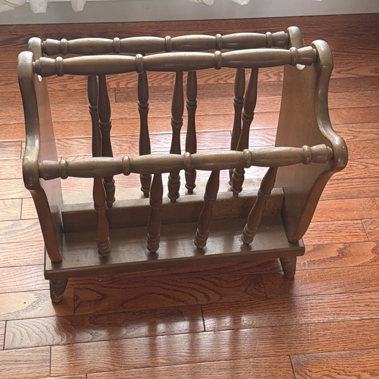 Vintage Magazine Rack Solid Wood Spindle Heavy Sturdy MCM Made In Japan