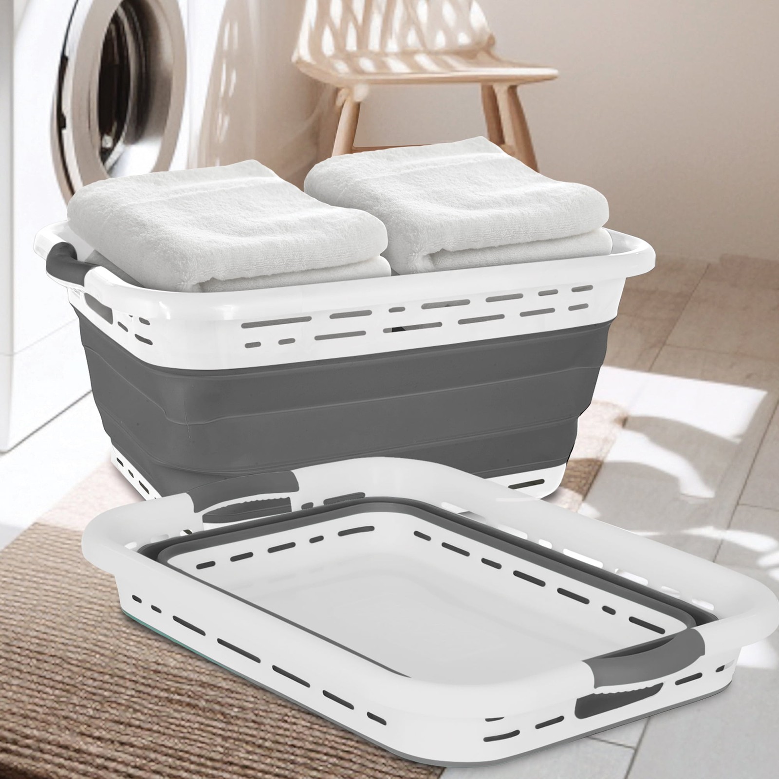Black & Decker Collapsible Laundry Basket White & Gray Adult
