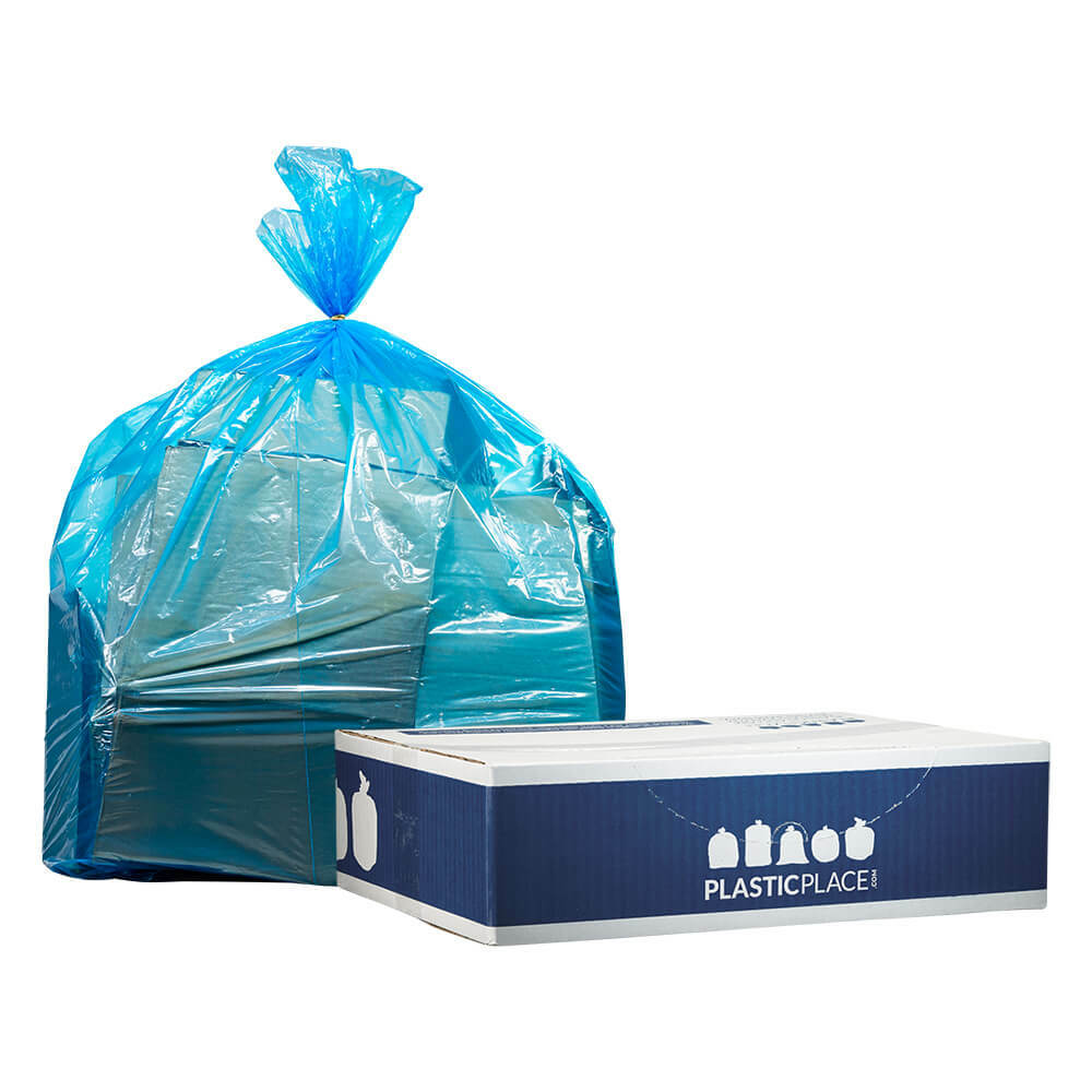 Plasticplace 12-16 Gallon Recycling Bags – Blue, Case of 250 Garbage Bags