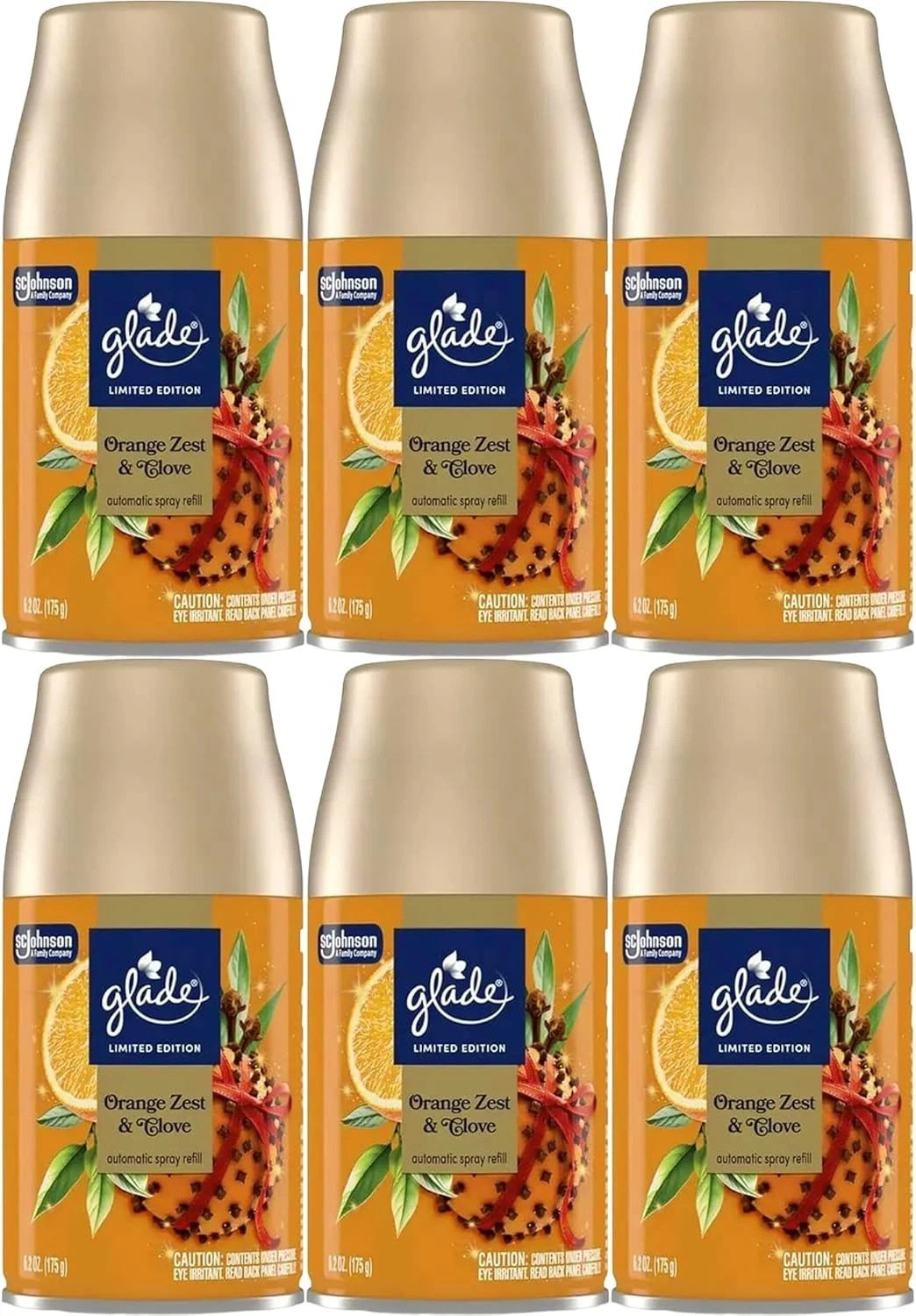 6 NEW Glade Automatic Spray Refill 6.2oz , Orange Zest & Clove Scent Limited Ed