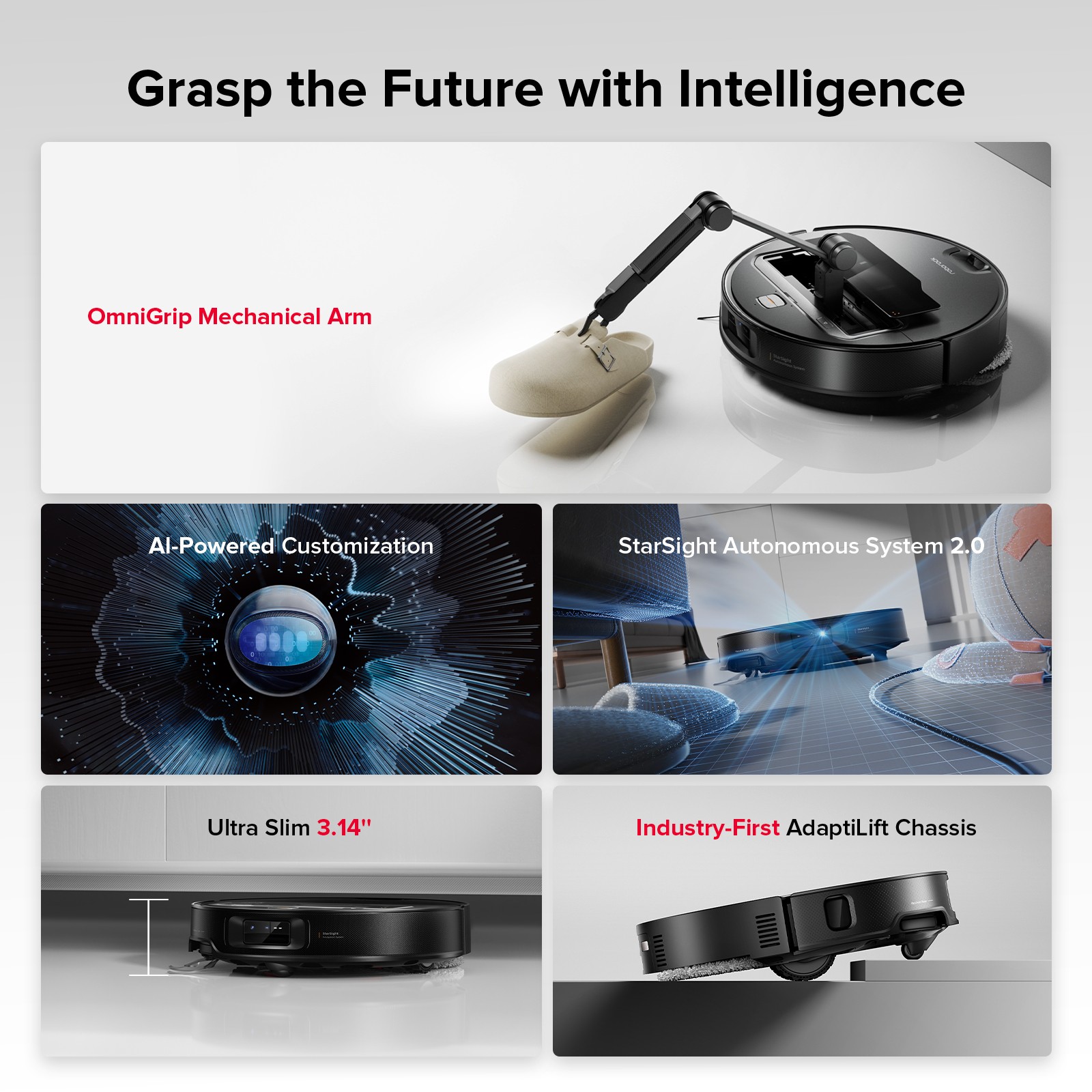 Roborock Saros Z70 Robot Vacuum & Mop, 22000Pa, Omnigrip Arm – Certified Refurb