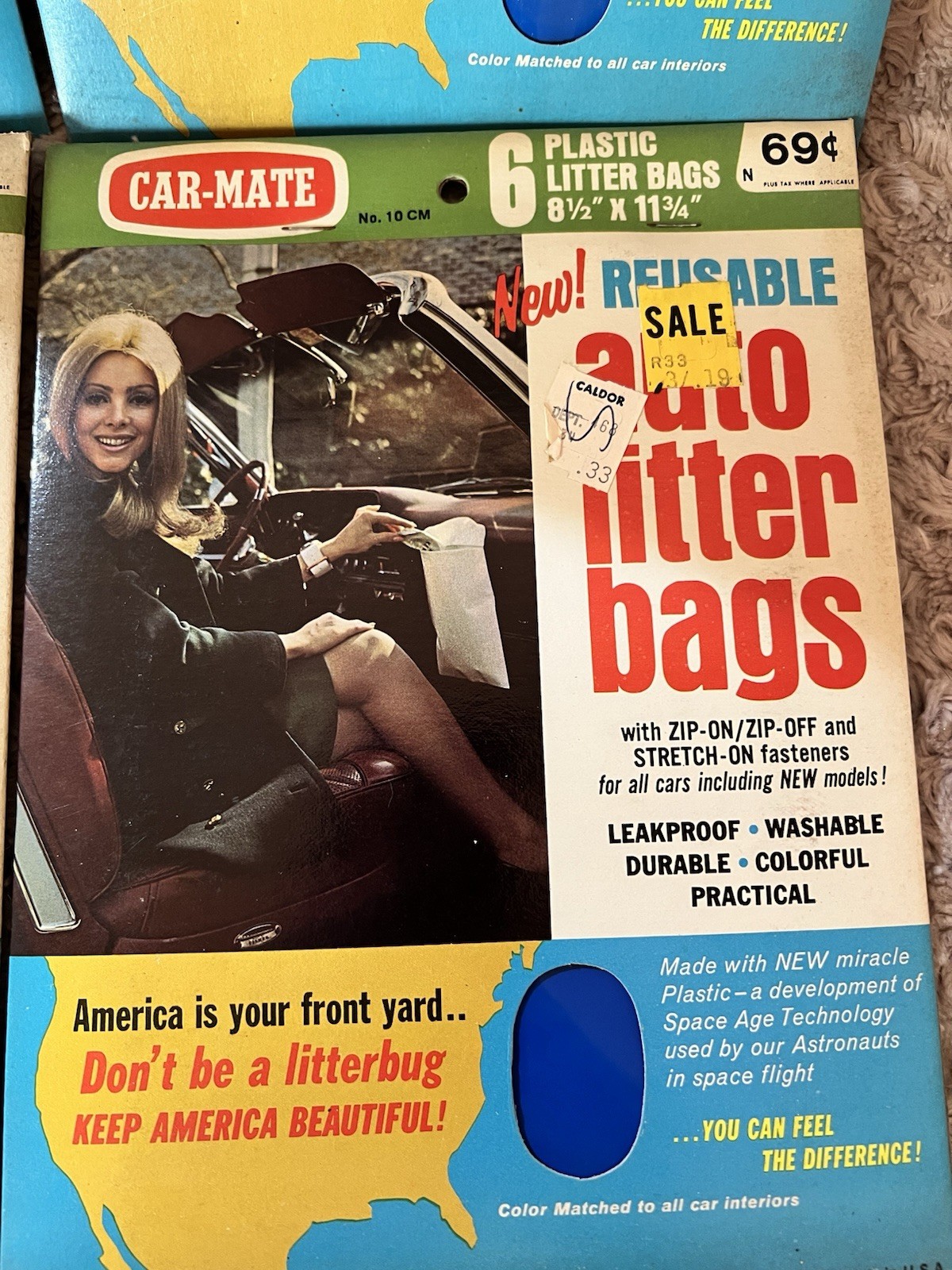 Lot Of 4 Vintage Car-Mate No.10CM Reusable Auto Litter Bags New NOS BLUE USA