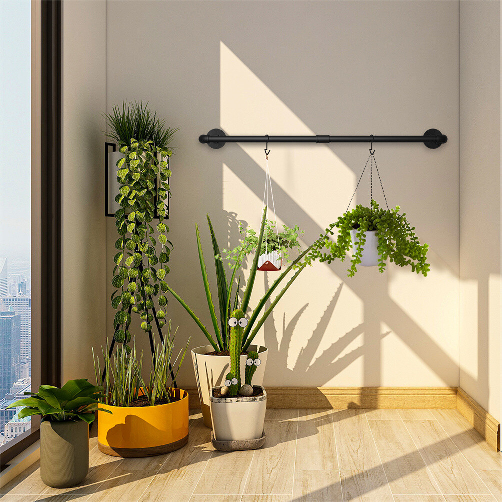 2X Wall Mounted Clothes Rack Industrial Pipe Clothes Hanging Bar Space Saving
