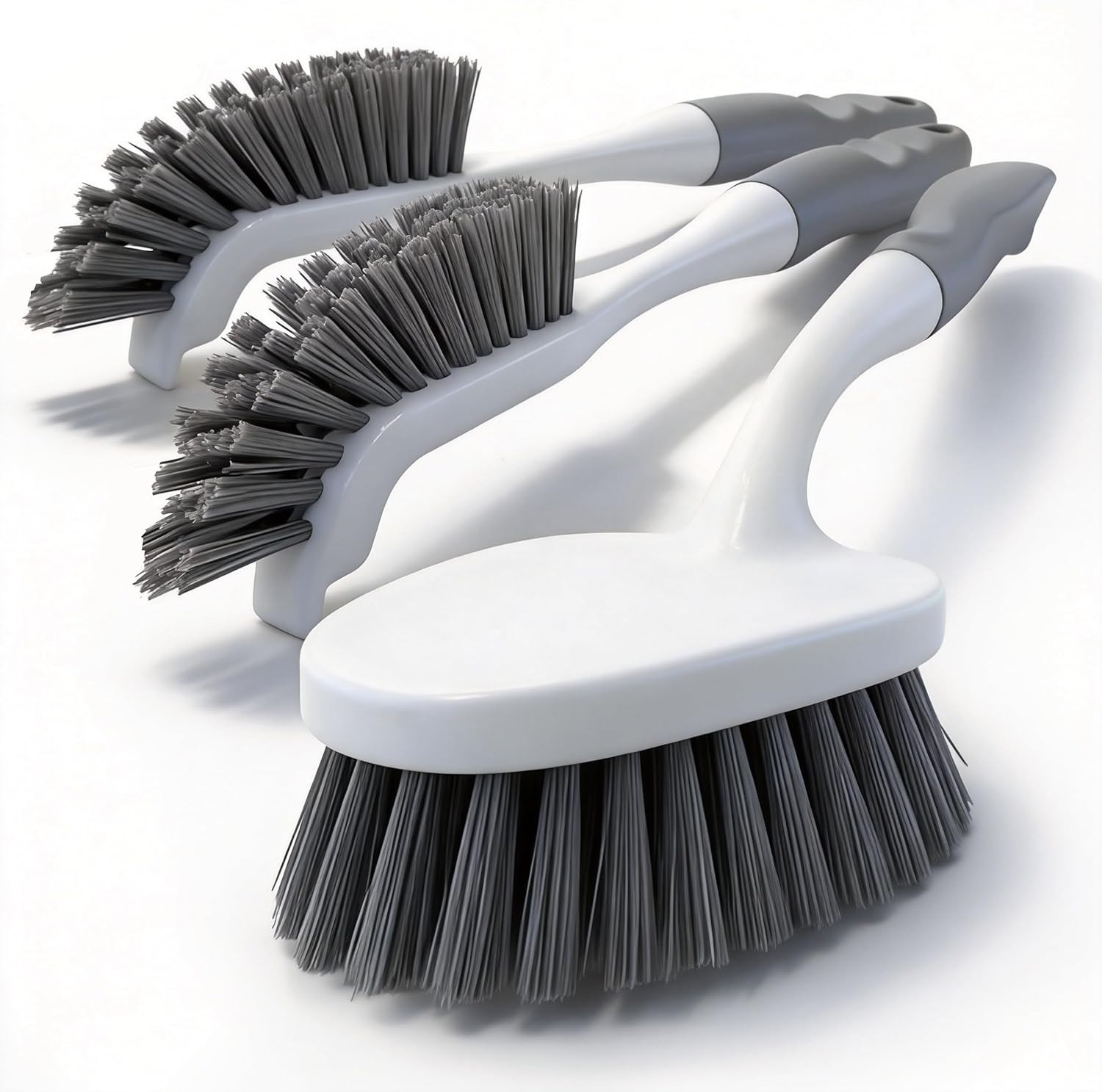 3 Pack Hard Bristle Scrub Brush Set, Heavy Duty Cleaning Brushes with Ergonomic