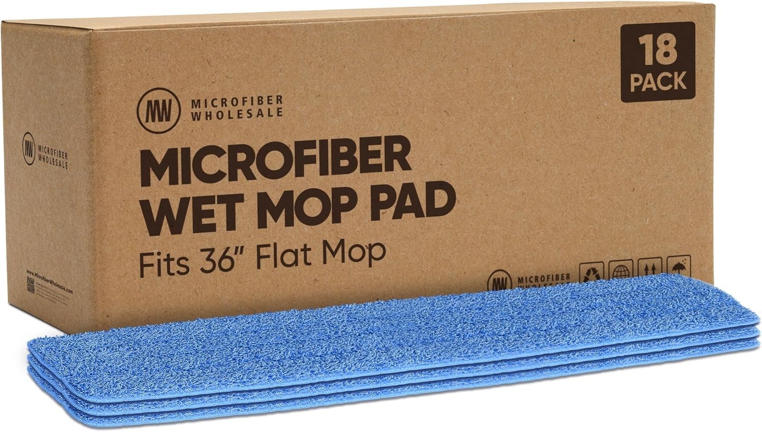 18 Pack 36″ Microfiber Flat Mop Pads – Machine Washable