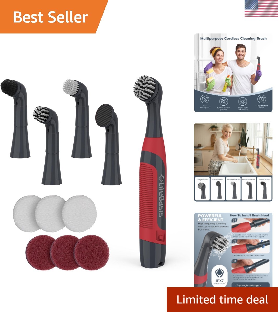 5-in-1 Ergonomic Electric Scrubber – Perfect for Bathroom and Kitchen Surfaces