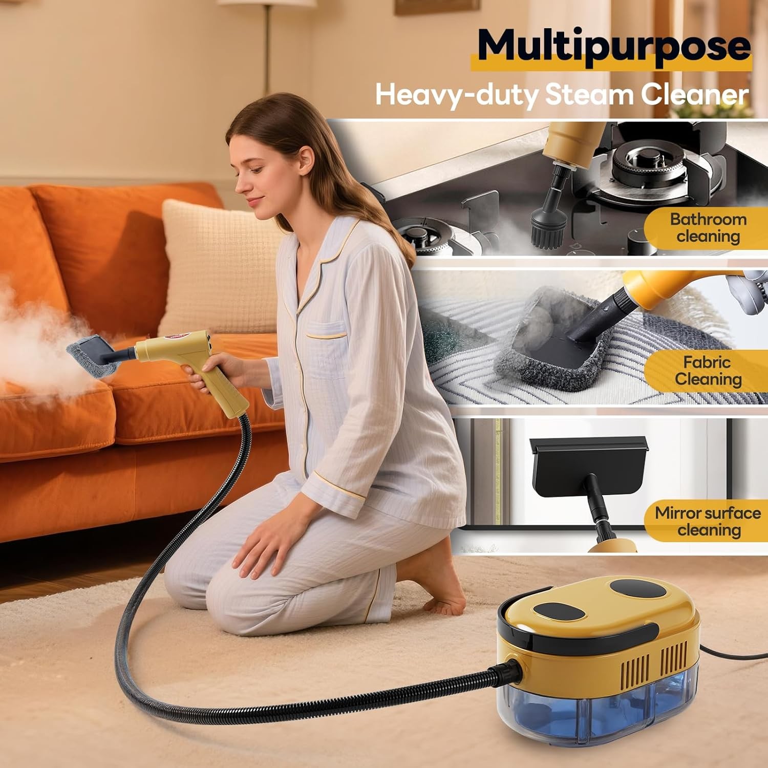 Fast Heating Handheld Steam Cleaner – 15-in-1 High Pressure for Home & Kitchen