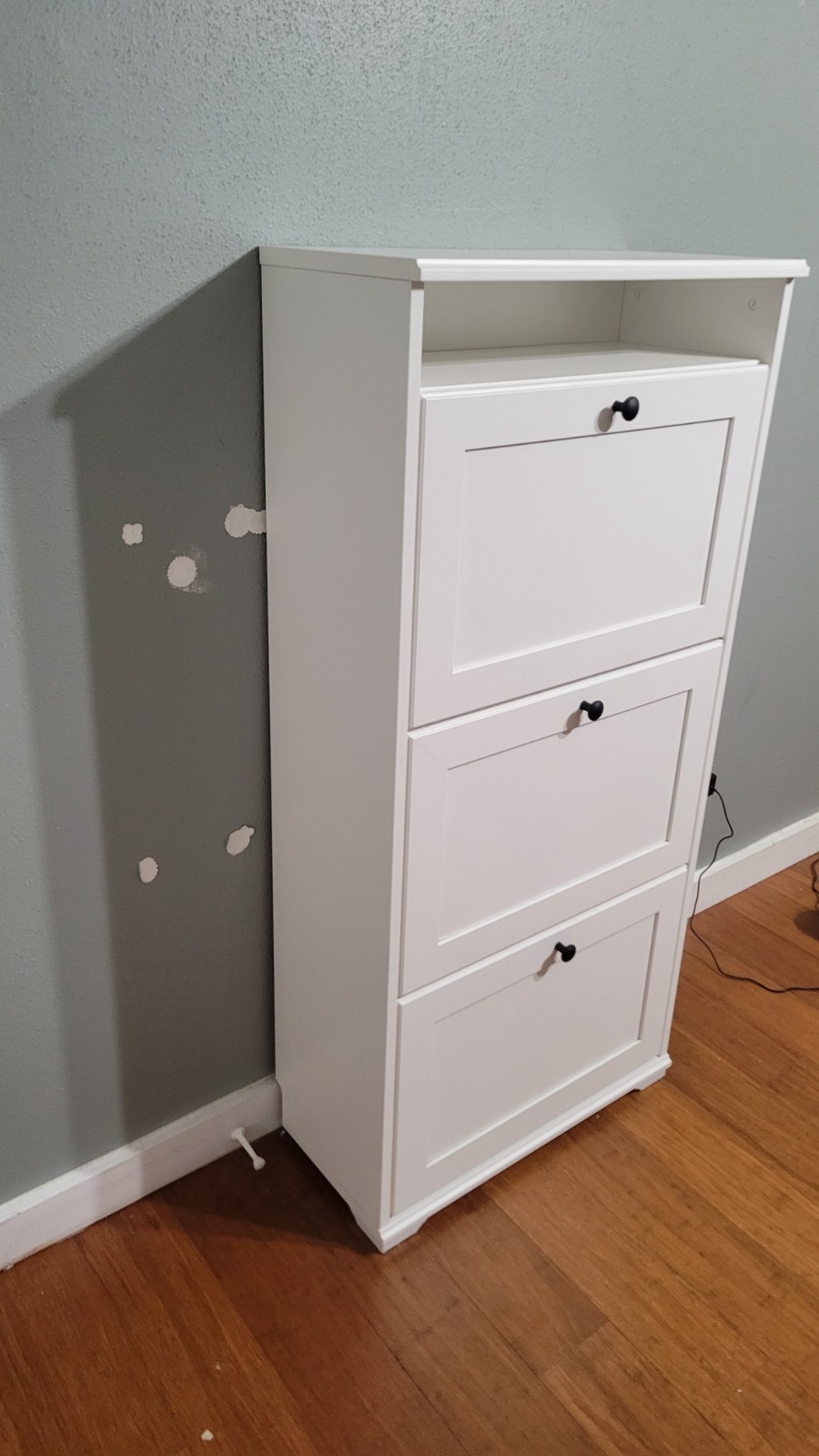 IKEA White Shoe Cabinet Wood 3 Flip Drawers 24×11.75×51.125in