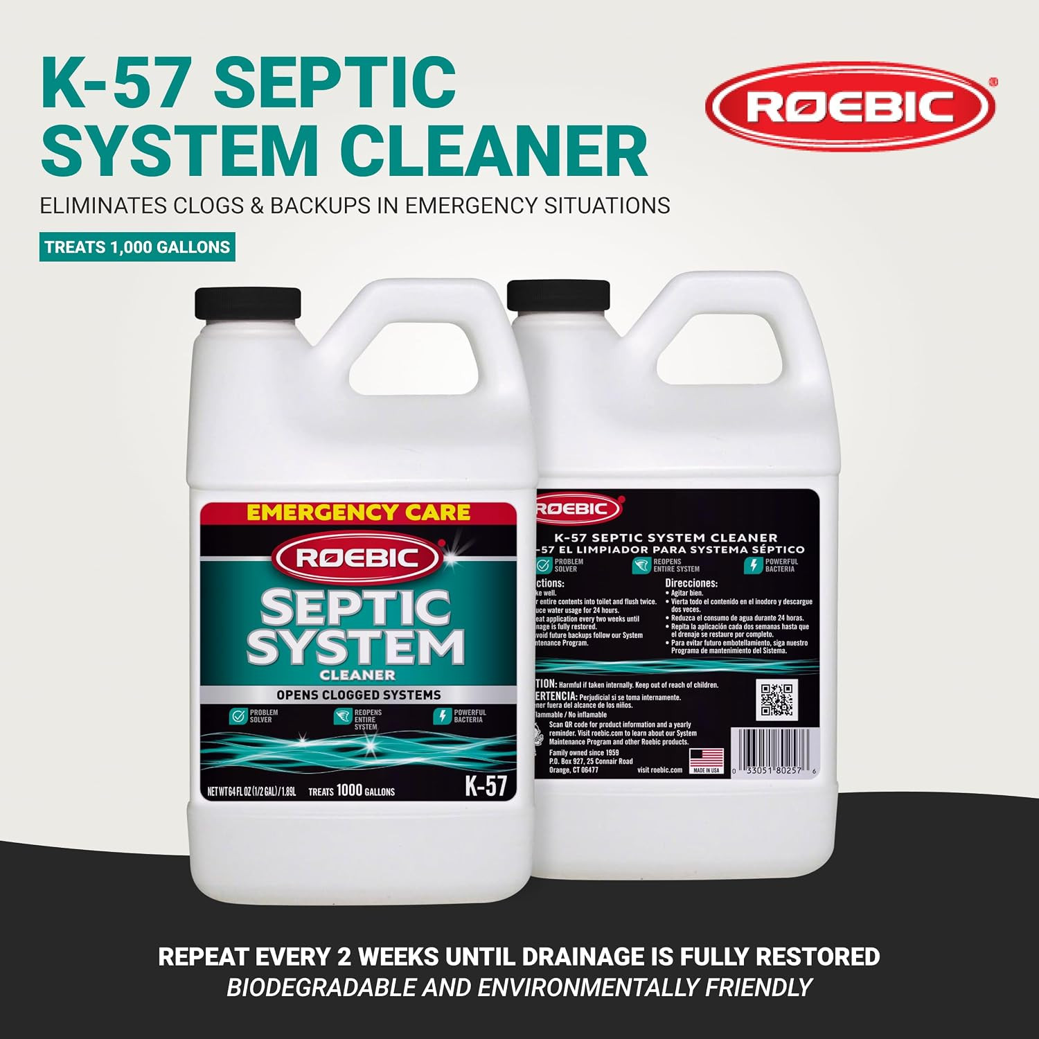 K-57-H K-57-H-3 Septic System Treatment: 1/2 Gallon, Clears Clogs, Restores F…
