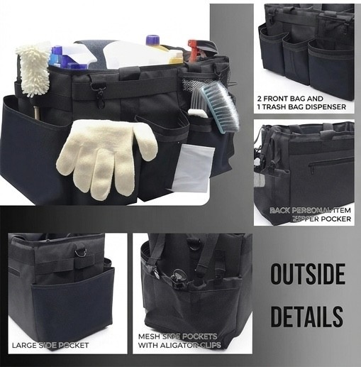 Cleaning Caddy Bag with spray bottle & Towls,Shoulder strap & waist belt.Black