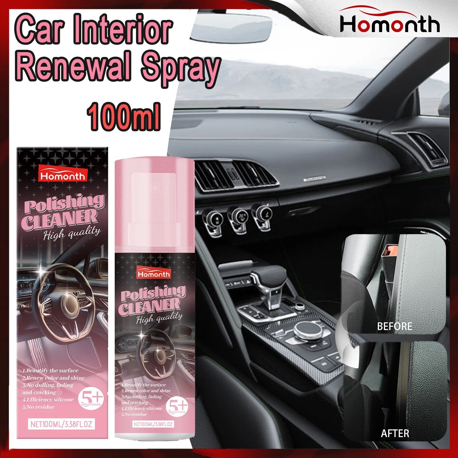 100ml Car Interior Polish Cleaner Spray Dashboard Shine Protect Detailer