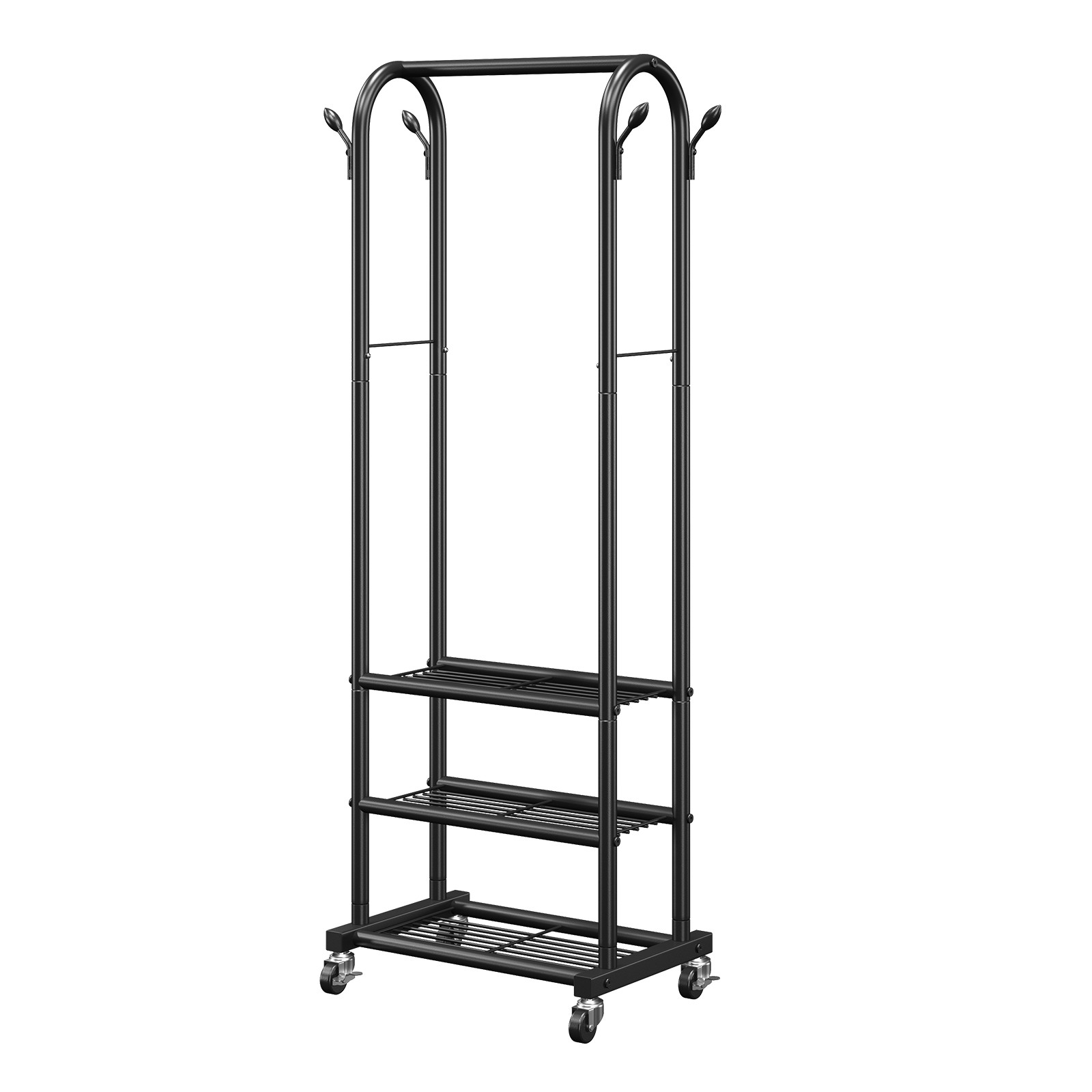 Uimoso Rolling Garment Rack Clothes Rack 3 Shelves & Hooks with Wheels , 99 lbs