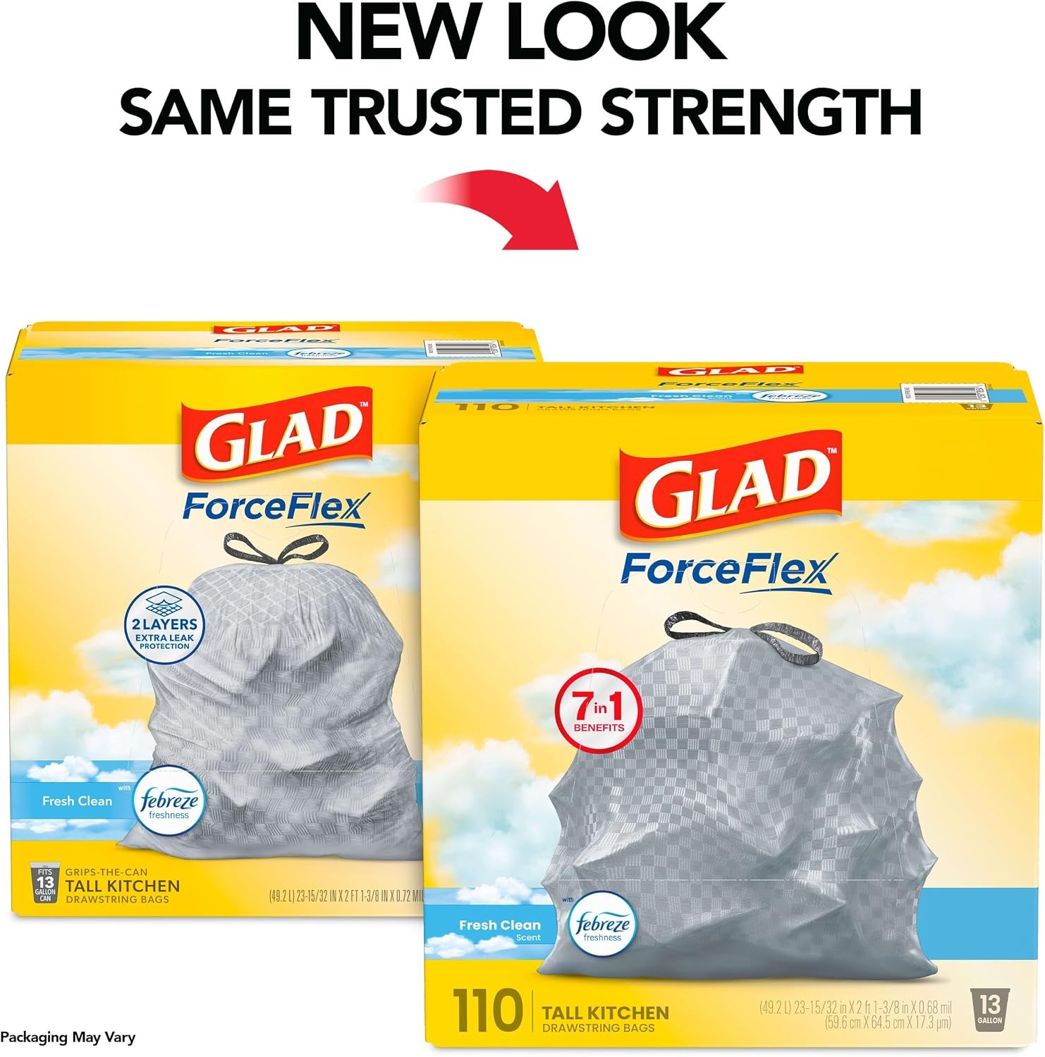 Glad 13 Gal OdorShield Trash Bags, Febreze Fresh Clean, 110 Ct