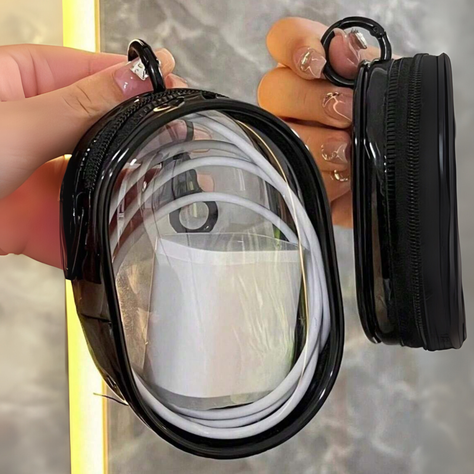 Travel Mini Pouch with Zipper & Keychain MultiUse Data Cable Makeup Storage Bag