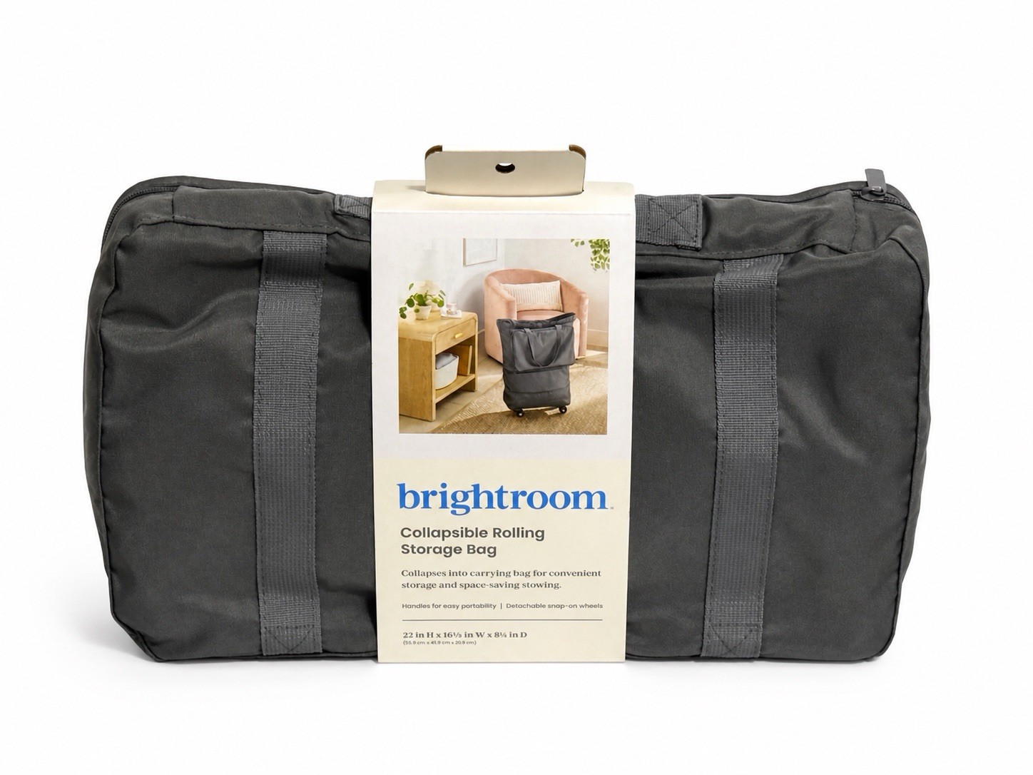 Collapsible Rolling Storage Bag Gray Black Wheels New 22×16.5